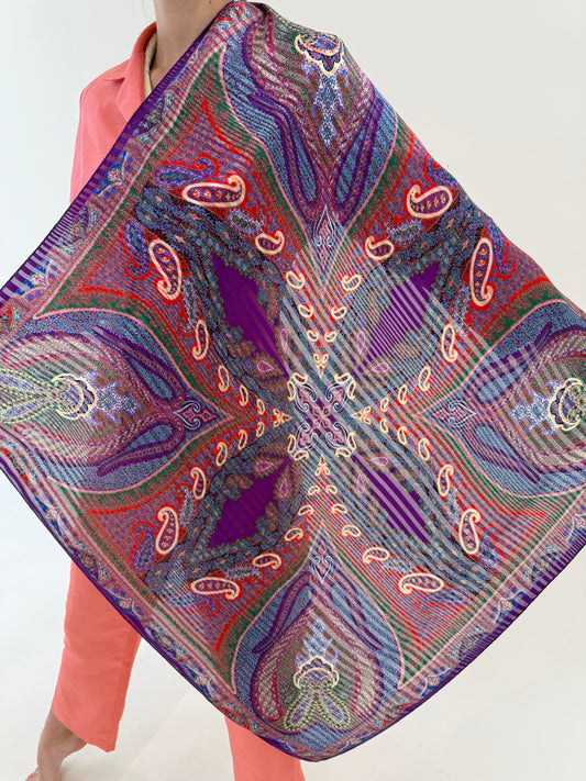 Eșarfă XXXL din mătase naturală cu print paisley
