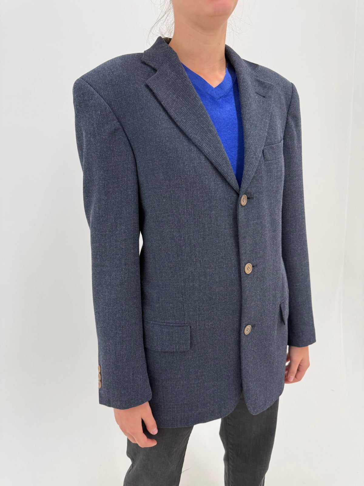 Sacou Joop tall dark jeans blue din stofă melanj de lana extrafina cu vascoza