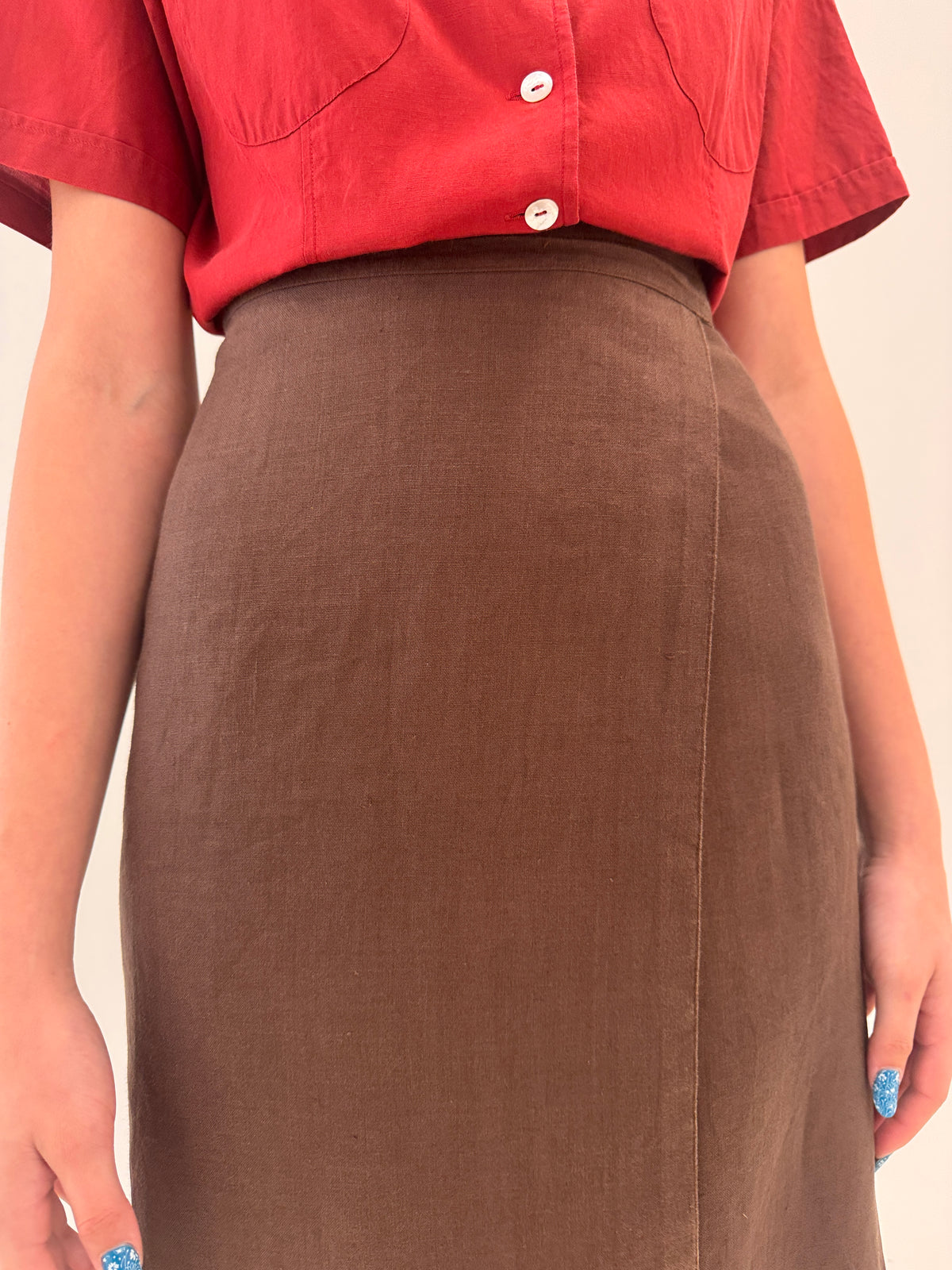 Fustă petrecută midi spre maxi din in premium chocolate brown