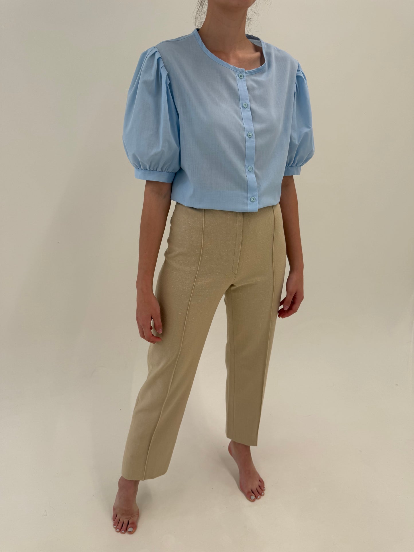 Pantaloni vintage camel din pânză în croi clasic