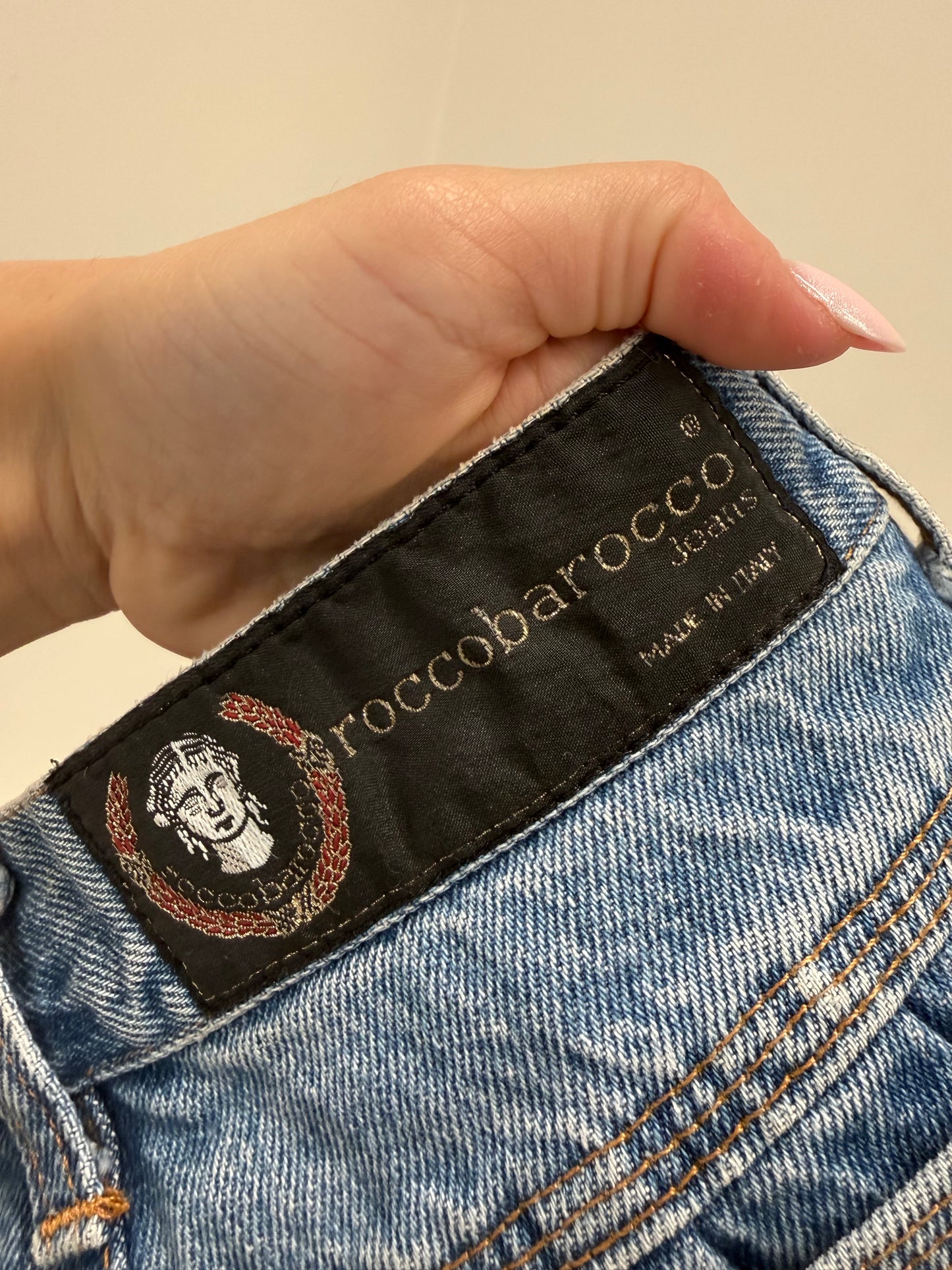 Pantaloni vintage luxury Rocco Barocco din jeans cu talie ultra înaltă