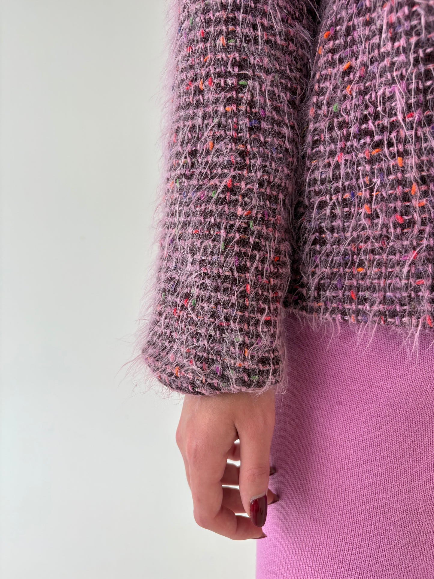 Sacou în stil Chanel din tweed multicolor spectaculos