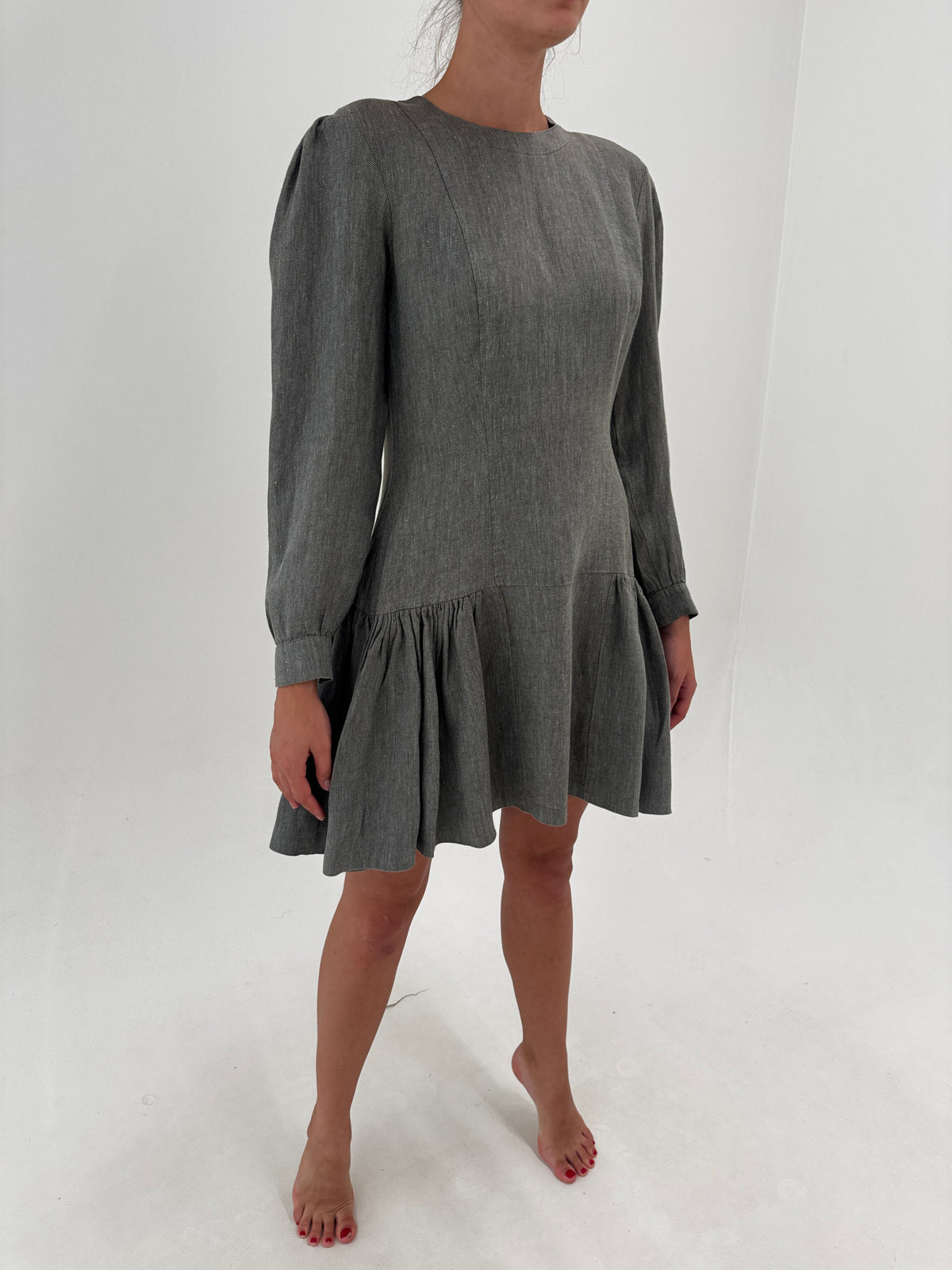 Rochie ultra chic cu talie căzută Sage green din bumbac gros