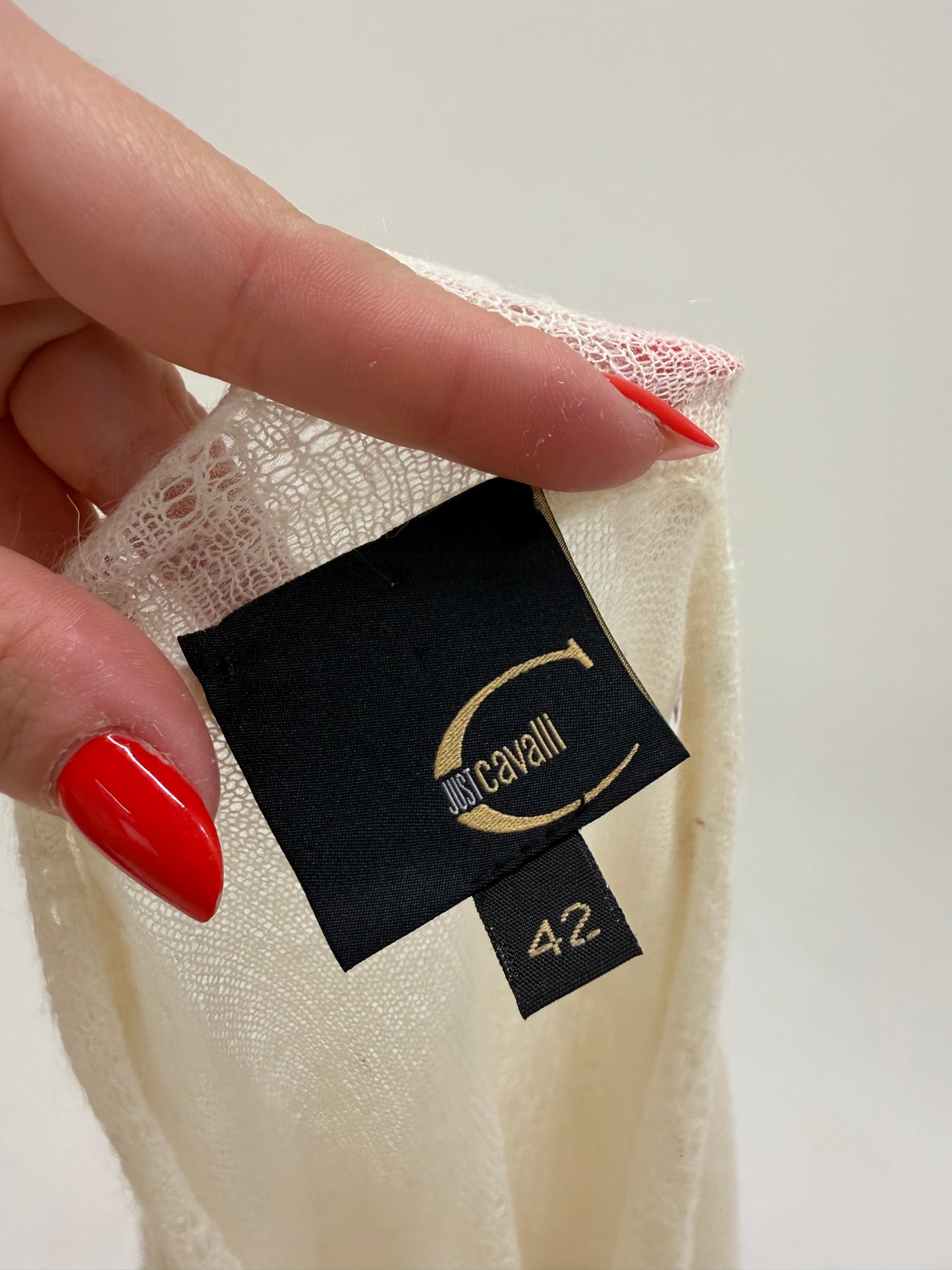Cardigan Roberto Cavalli din ultra thin wool cu cordon tip eșarfă