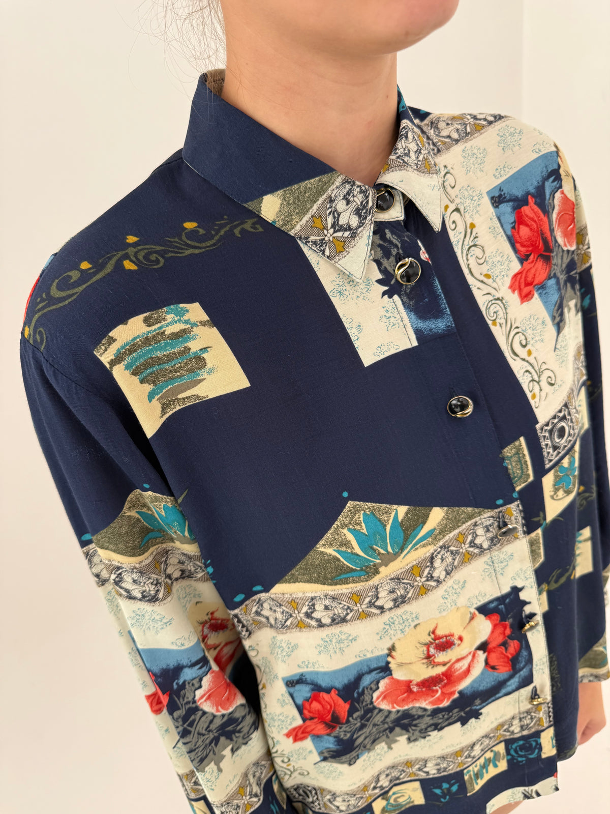 Cămașa vintage Navy blue cu print superb