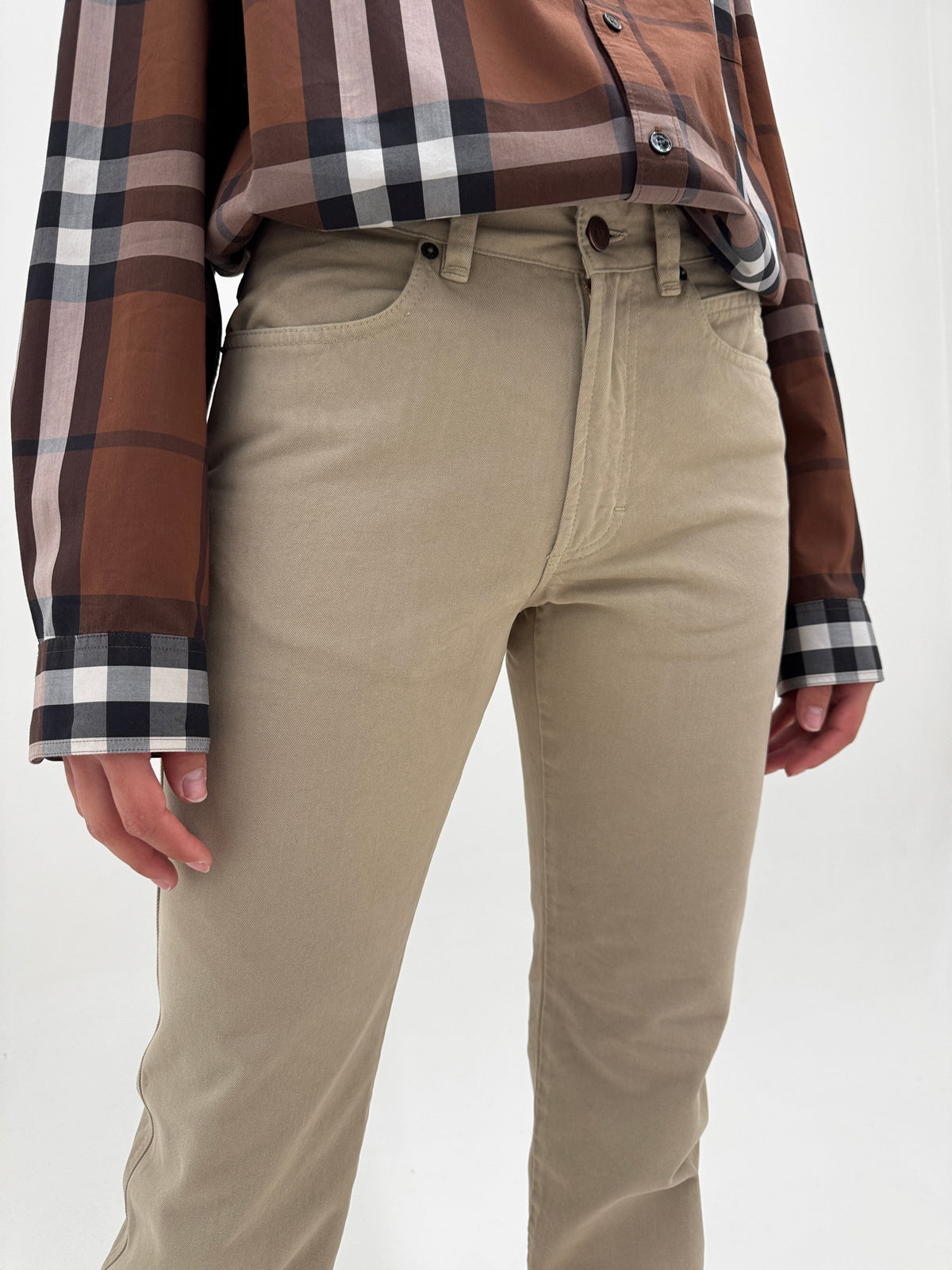 Pantaloni tall Burberry din bumbac gros camel