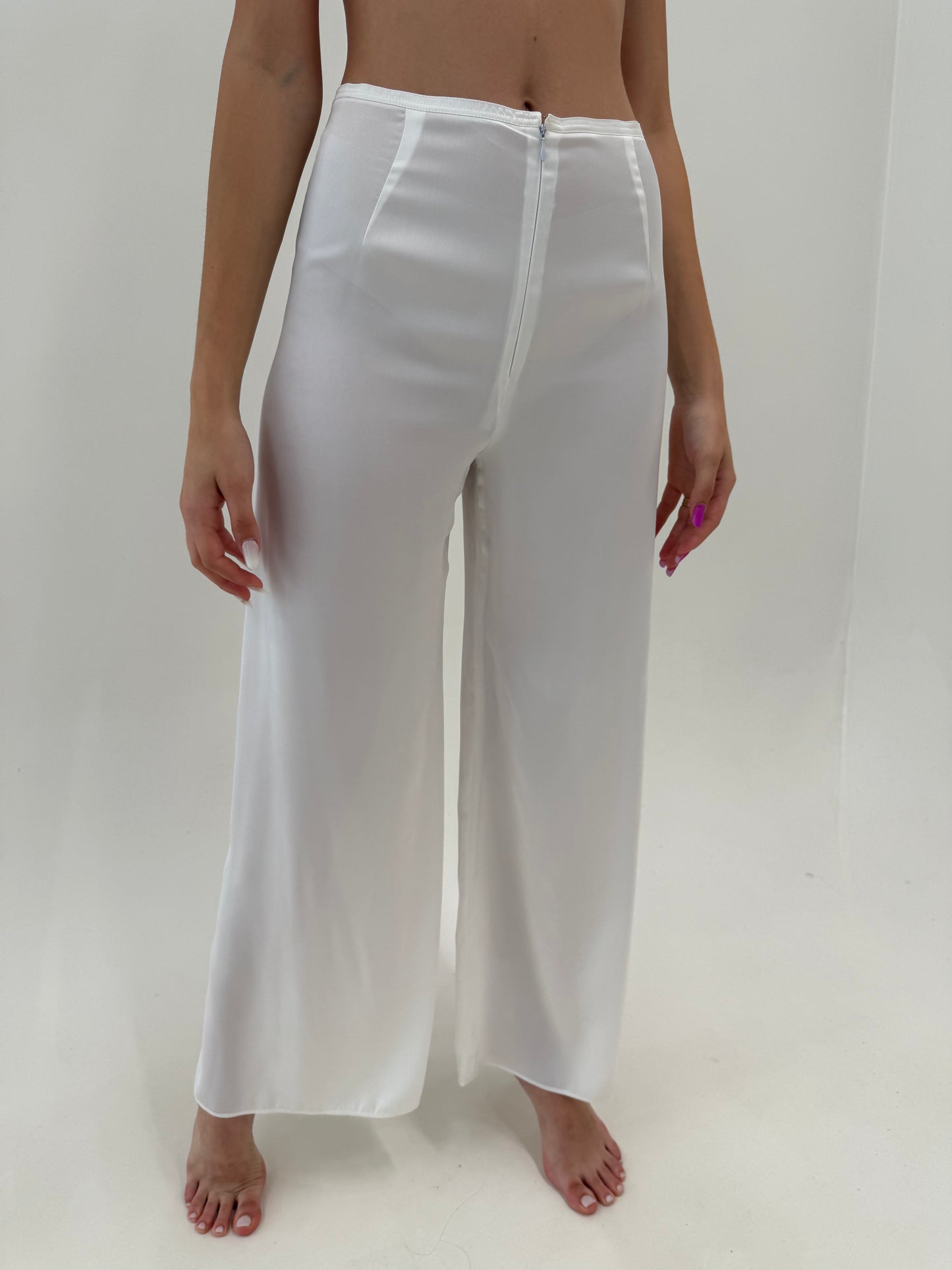 Pantaloni palazzo din in cu talie ultra înaltă tall