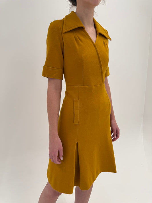 Rochie Old vintage anii 70 mustard yellow din lana extrafina