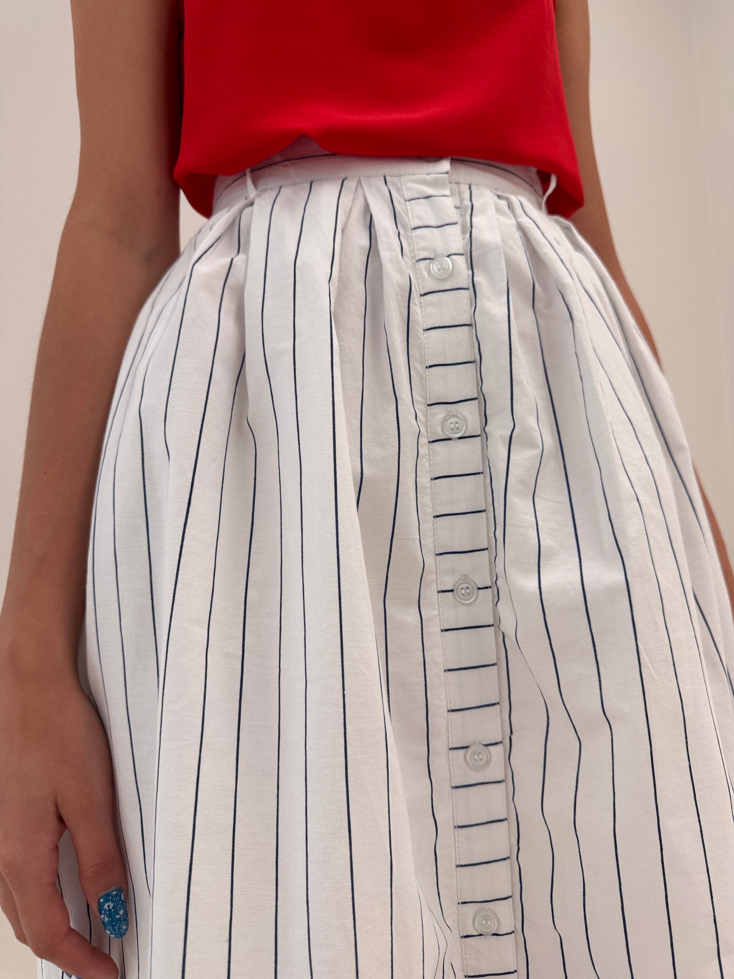 Fustă vintage din poplin premium în dungi fine cu buzunare în croi amplu