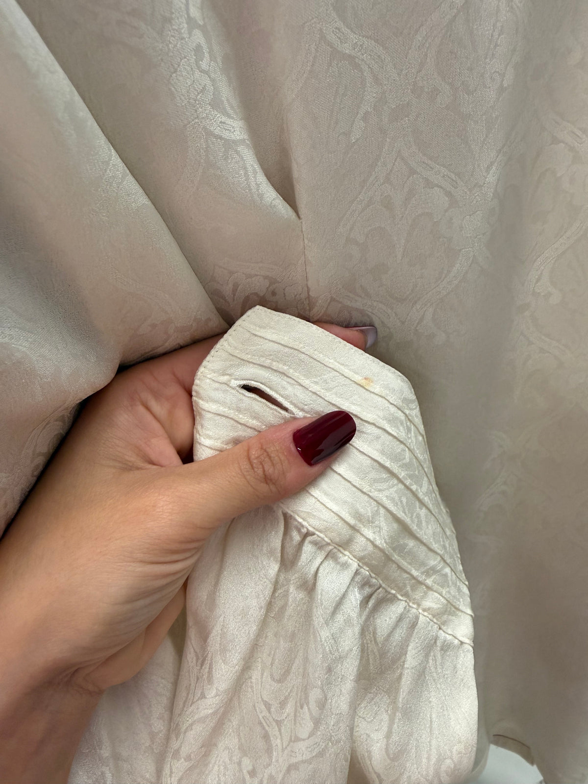 Cămașa vintage din mătase naturală plina jacquard print texturată butter white