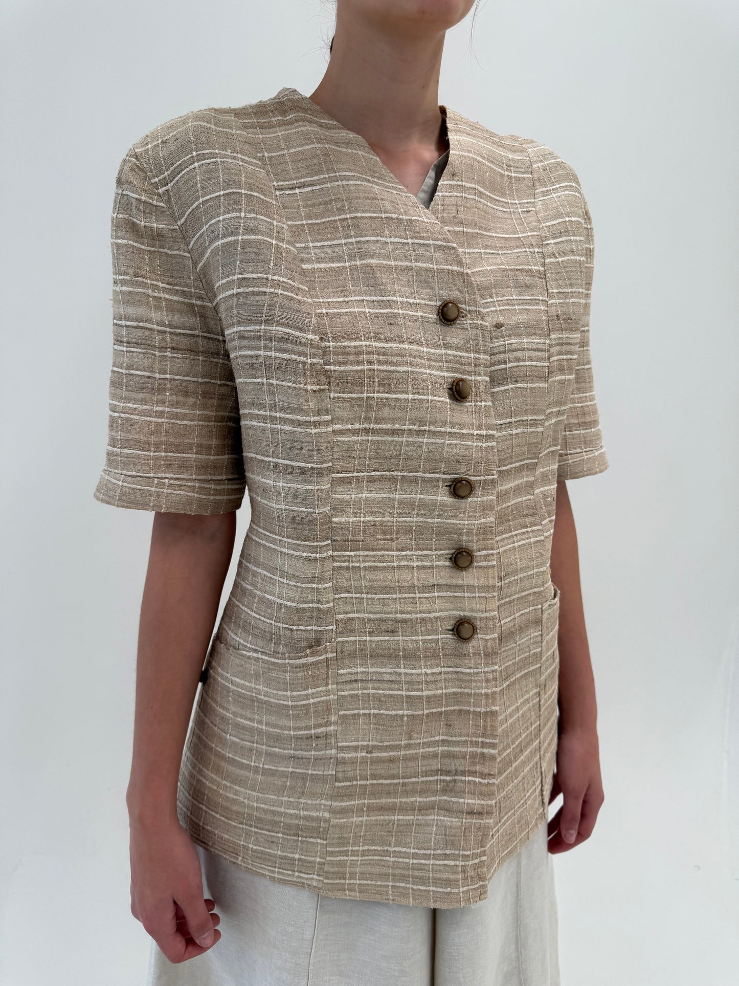 Sacou vintage camel din mătase naturală raw texturată