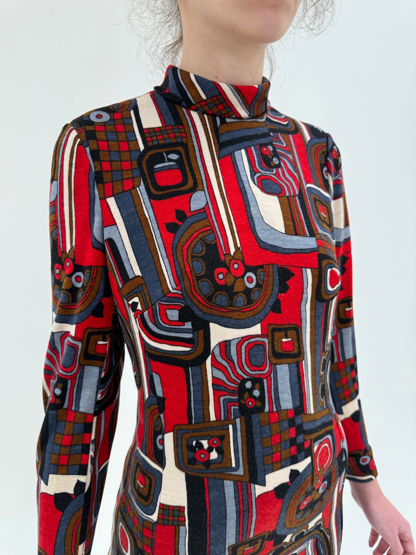 Rochie Mod Old vintage ani 60 târzii din lana extrafina cu print pop Art