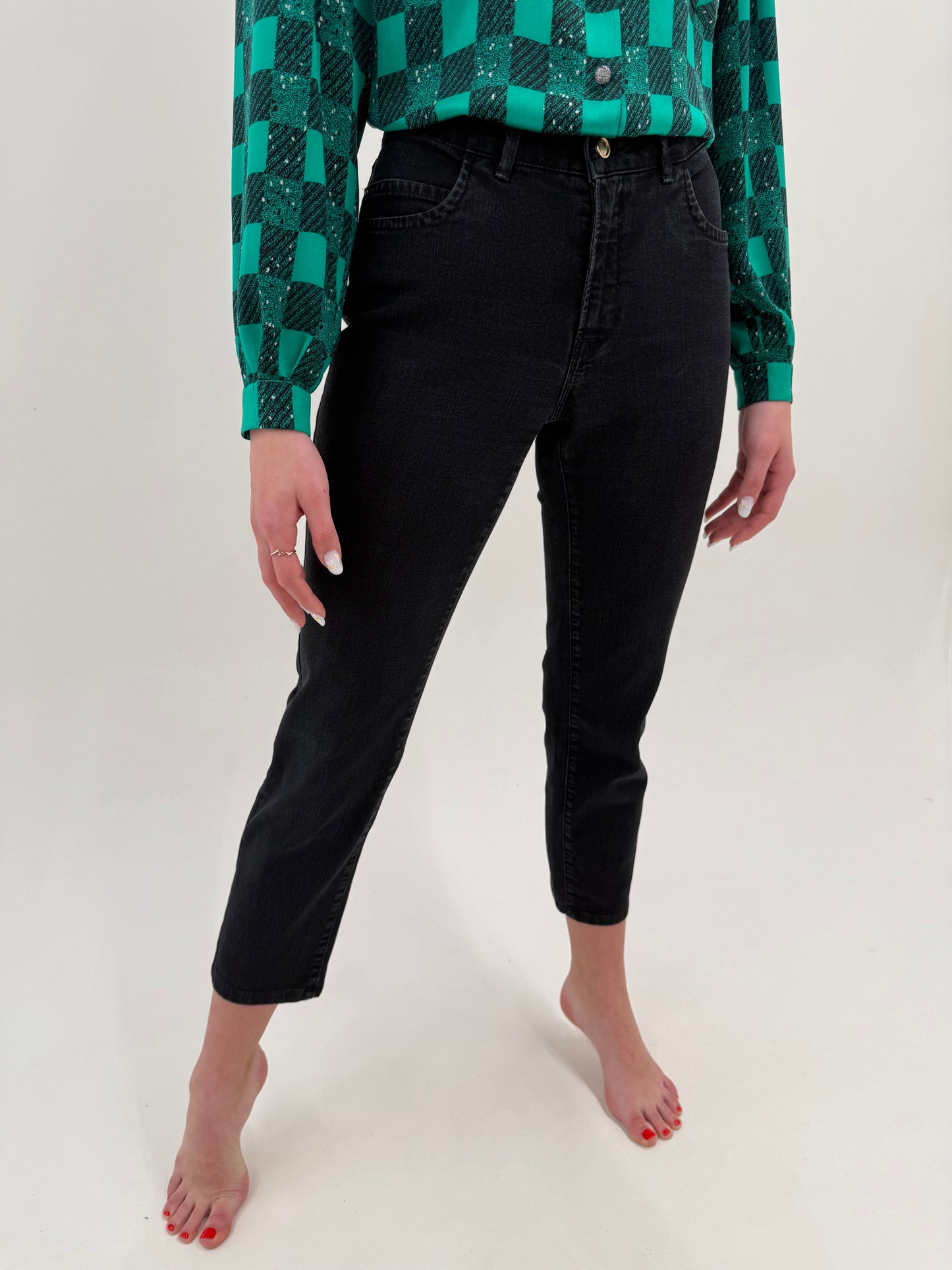 Jeans dark wash luxury petite Trussardi ușor modelatori în croi clasic
