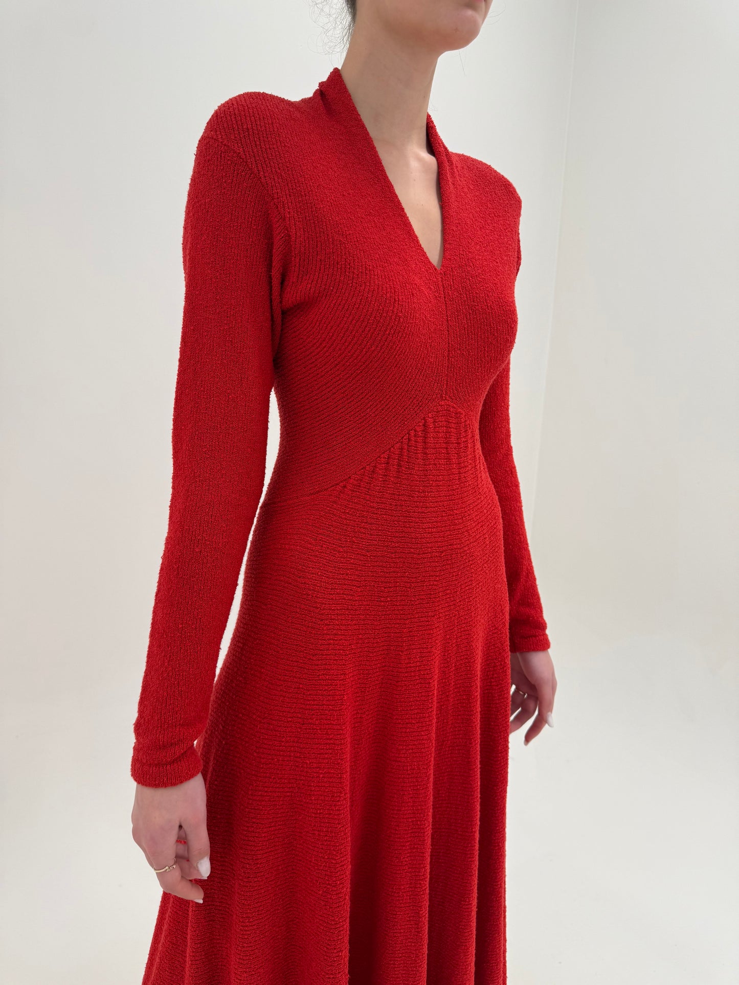 Rochie vintage maxi Cherry red din jerse greu natural in croi cambrat