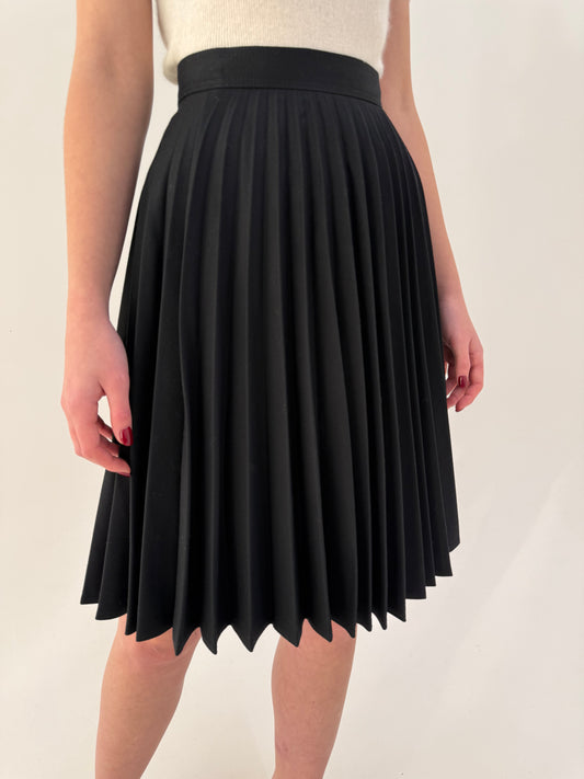 Fustă neagra vintage plisată din lana extrafina cu talie ultra înaltă