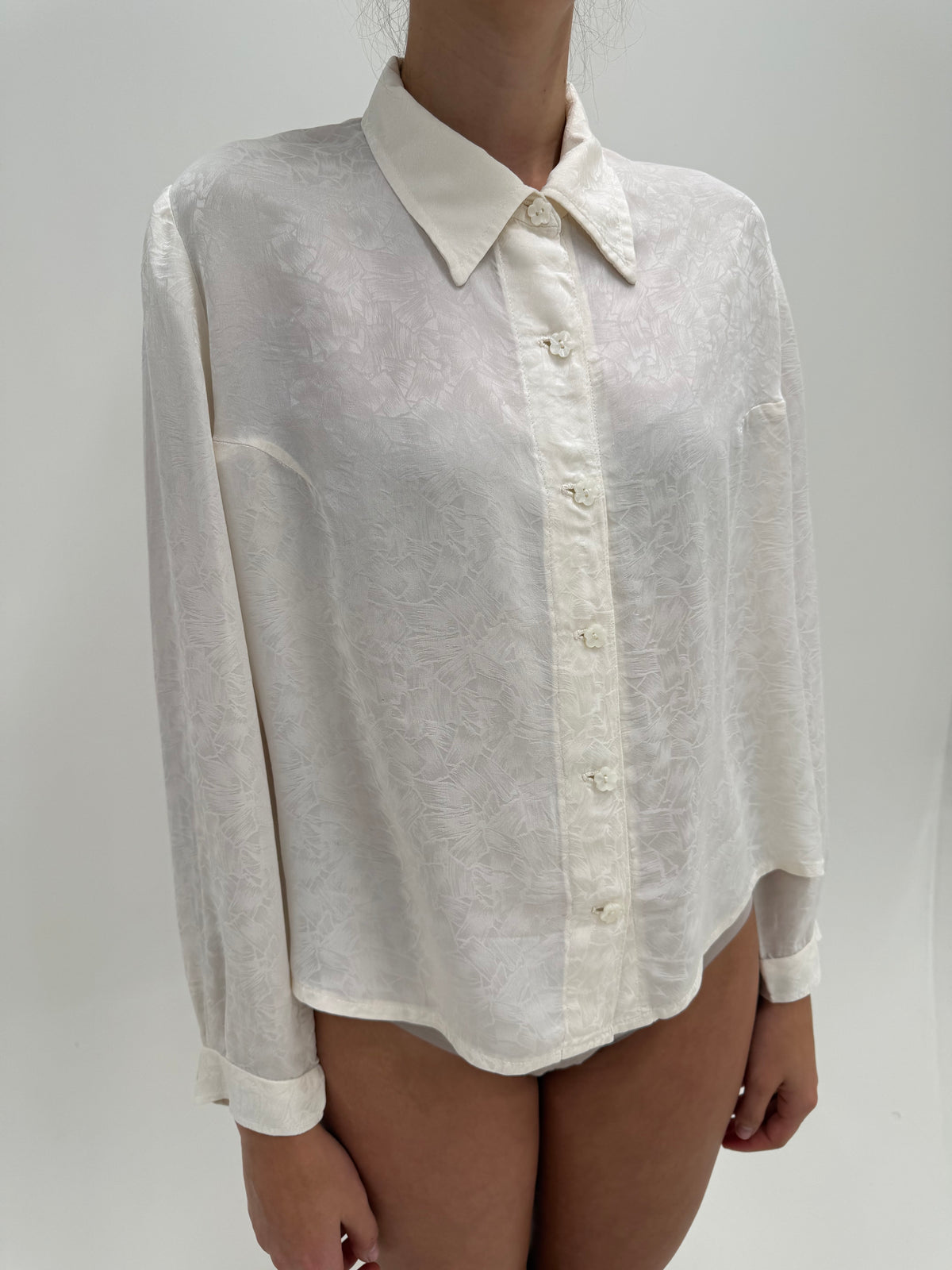 Cămașa vintage din mătase naturală cu print jacquard în croi lejer