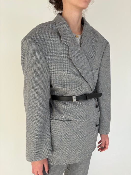 Sacou din tweed baby blue cu ivoire de lana plină pura certificată