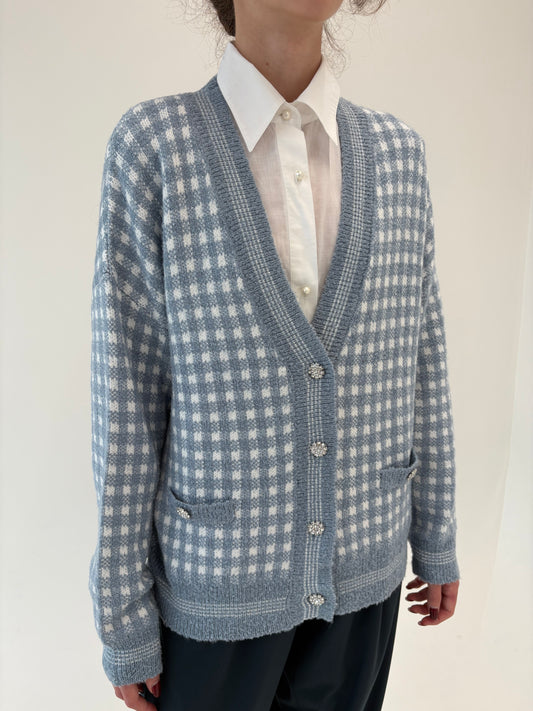 Cardigan baby blue gros cu nasturi bijuterie