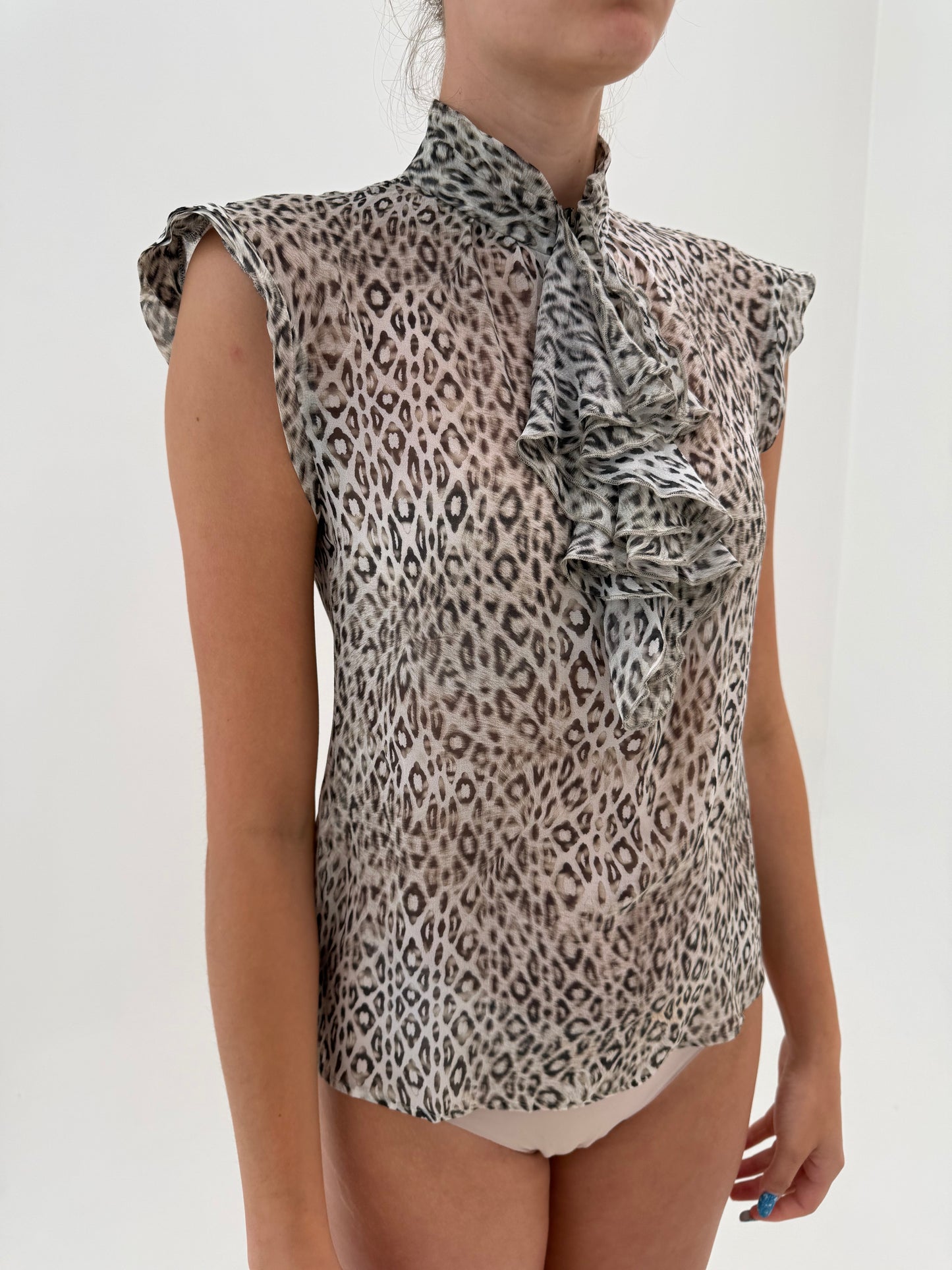 Top luxury Marc Cain din mătase naturală animal print cu jabou