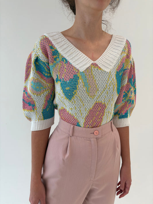 Top vintage excepțional din jerse dublu multiply în culori pudrate