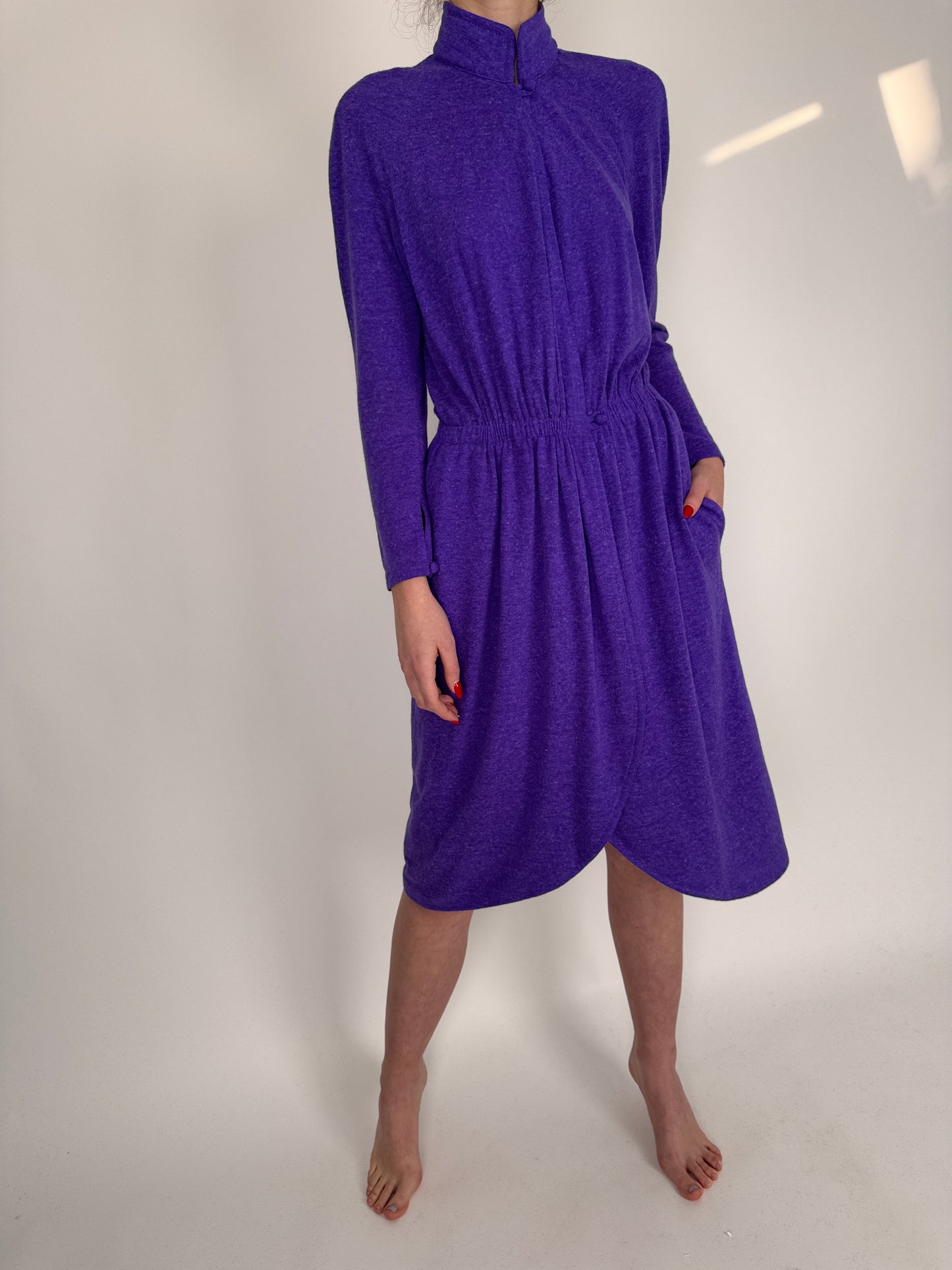 Rochie vintage electric purple din lana extrafina cu talie elastică