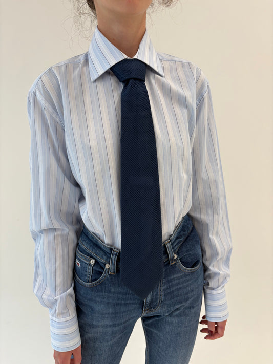 Cravata italiană Navy blue din mătase naturală gofrată