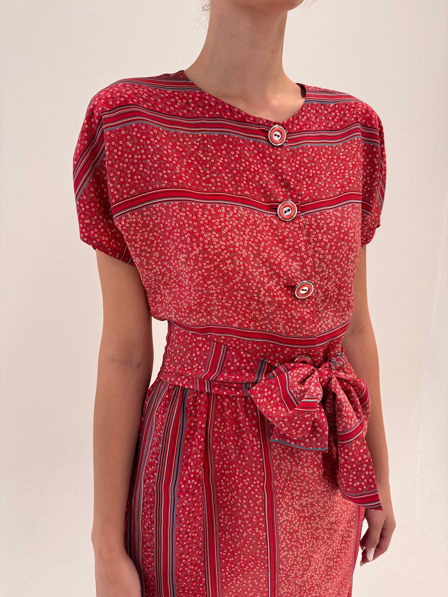 Rochie vintage italiană din mătase naturală cu talie ultra înaltă reglabilă