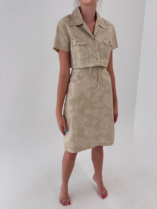 Set safari luxury Les Copains camel cu print nude din canvas de bumbac