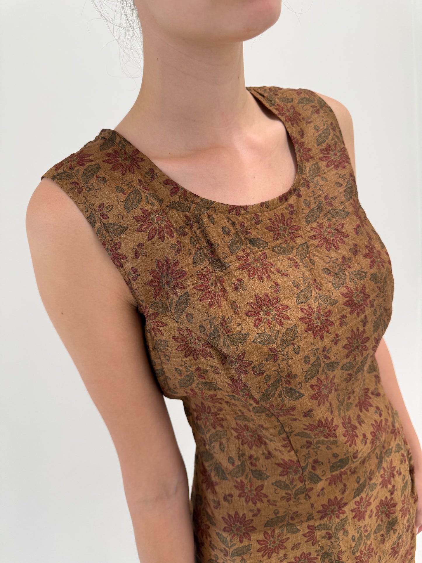 Rochie maxi vintage din panzica de mătase naturală cu print delicat