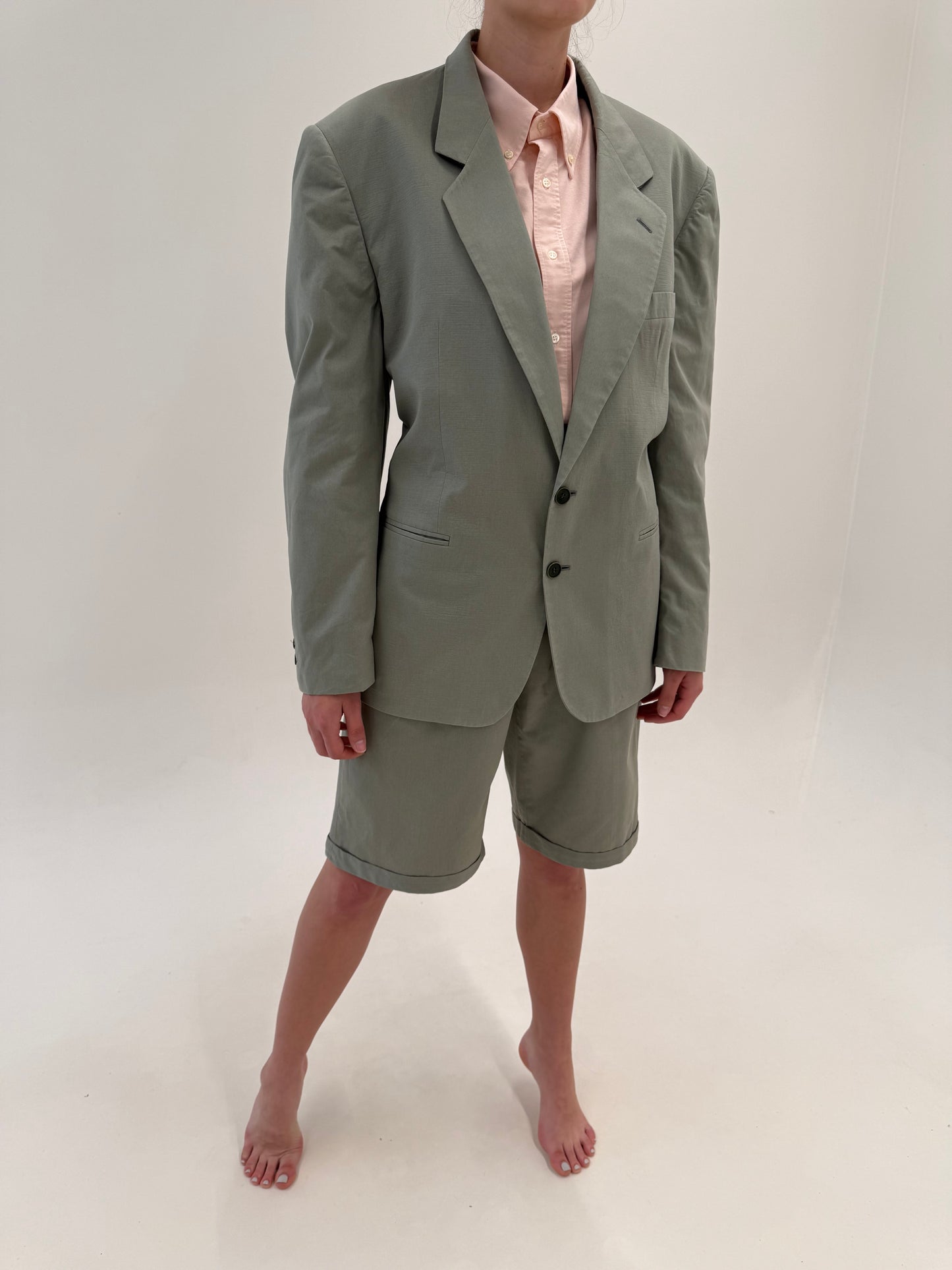 Costum vintage luxury de vară Ungaro din bumbac dusty Sage green