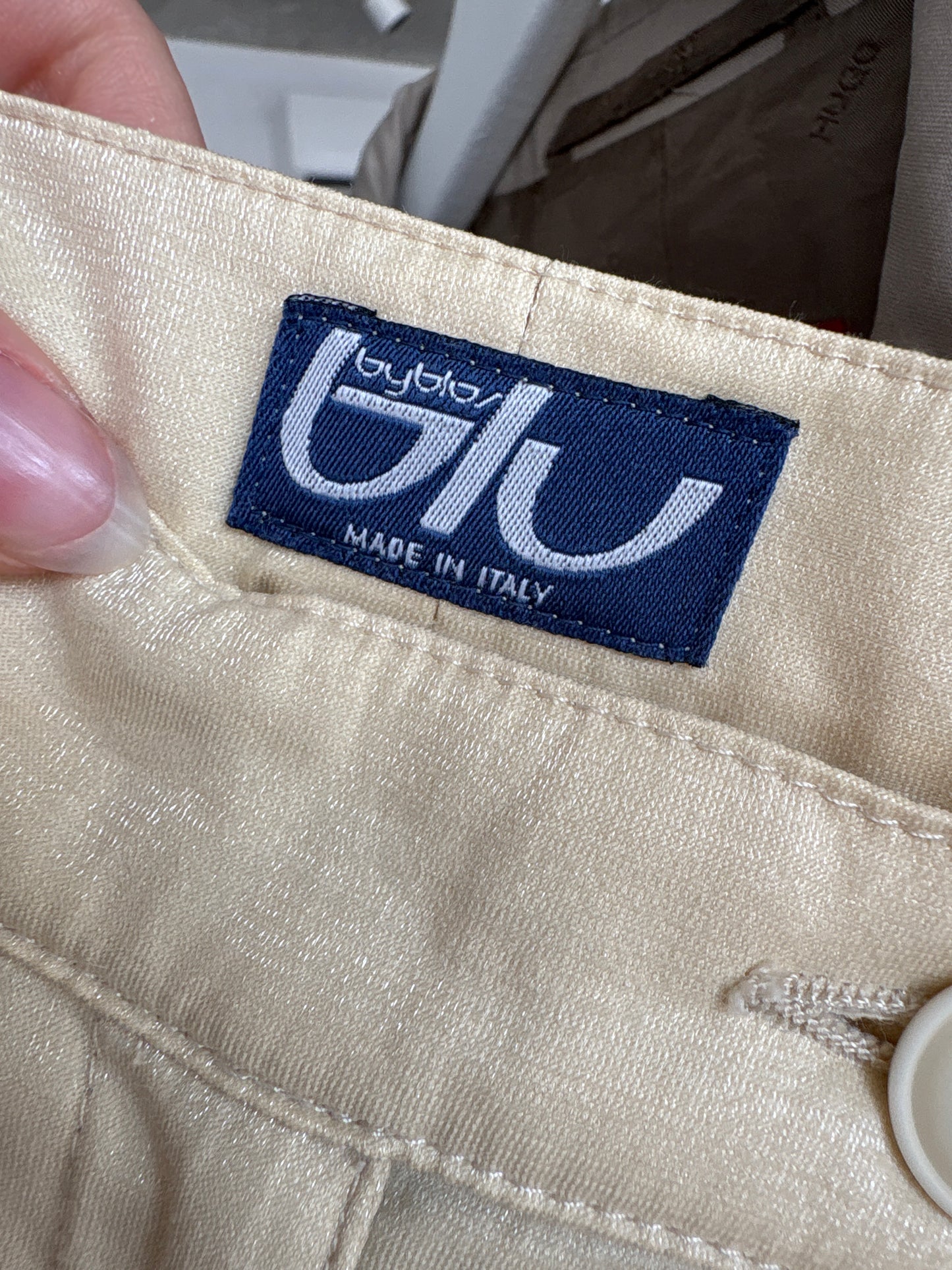 Pantaloni luxury Byblos ultra confort light camel cu efect ușor perlat auriu