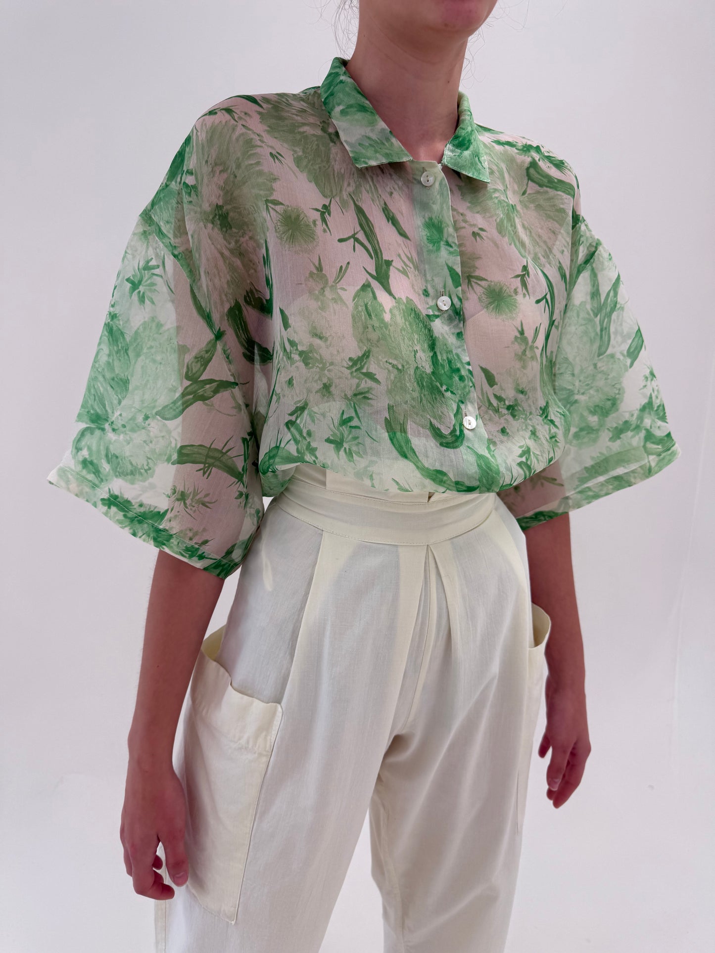 Cămașa italiană din organza de mătase naturală în croi oversized