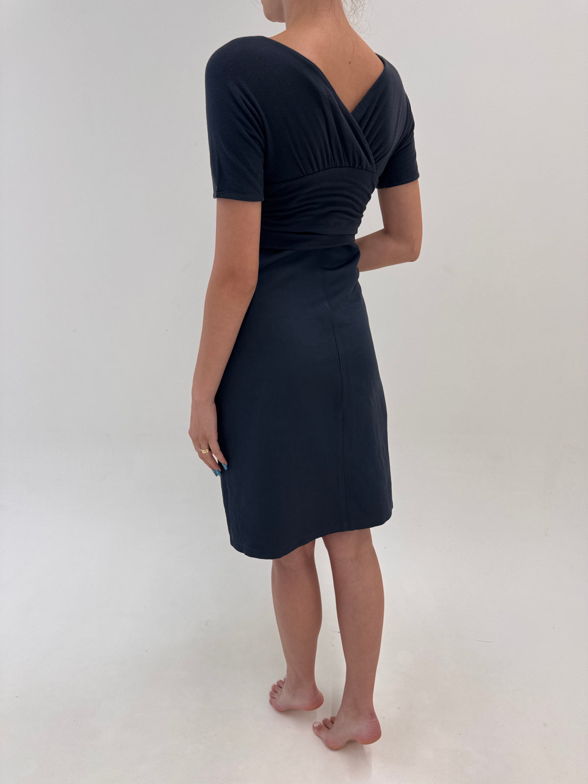 Rochie Max Mara petrol gray ultra confort din pânză de in cu top din bumbac