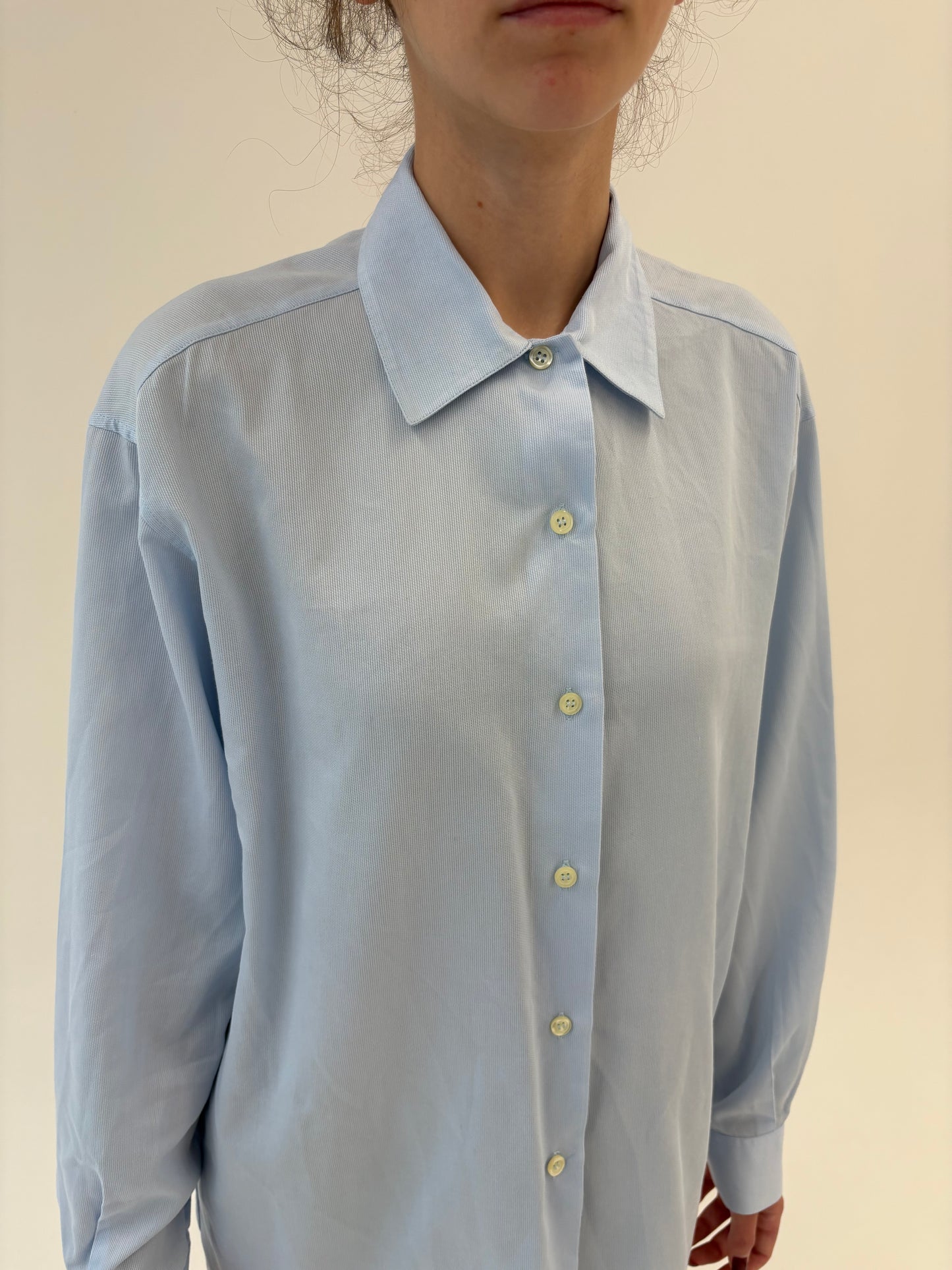 Cămașa premium baby blue Stefanel din poplin excepțional texturat