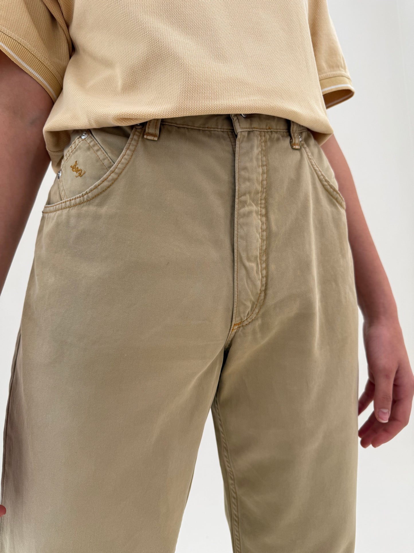 Pantaloni vintage Yves Saint Laurent camel petite din bumbac
