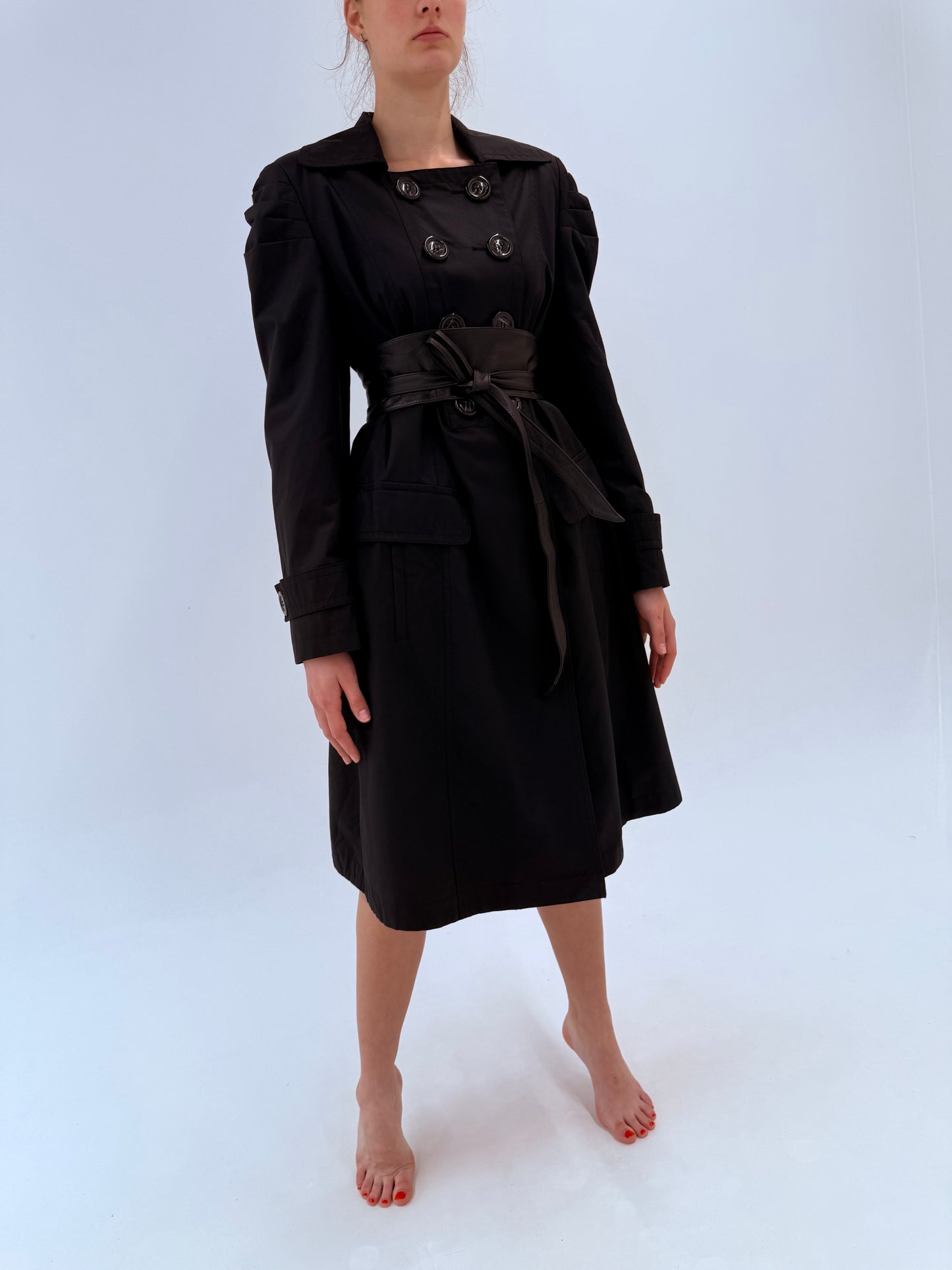 Trench negru luxury Madeleine impermeabil ușor texturat și texturat