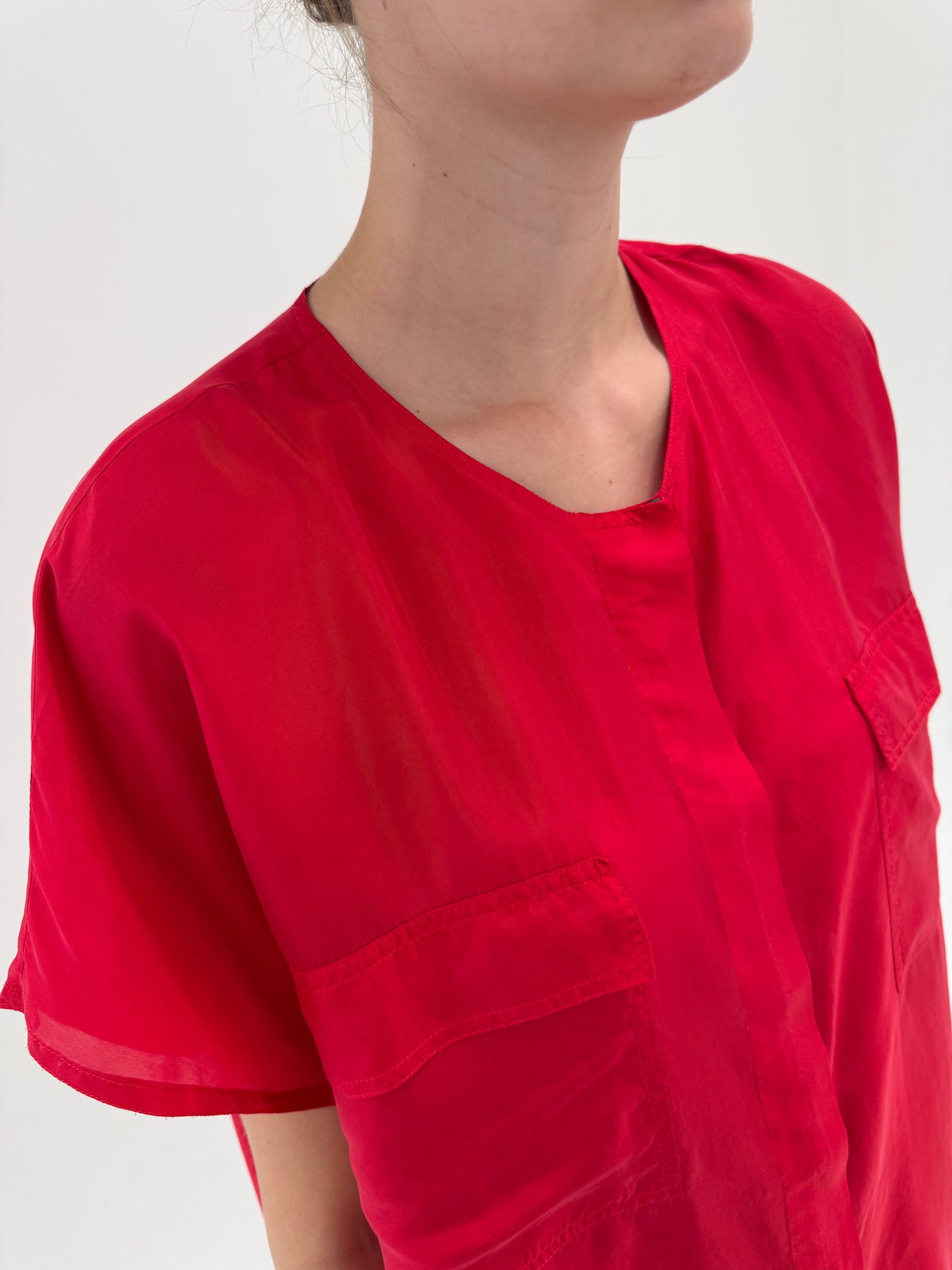 Top în croi retro modern din mătase matuala ruby red superb