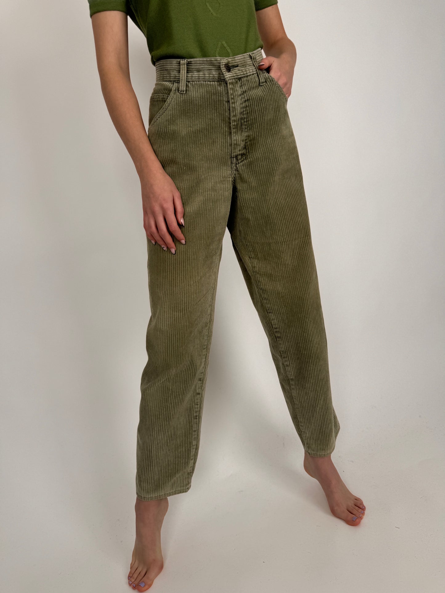 Pantaloni vintage Armani tall verde Sage din corduroy