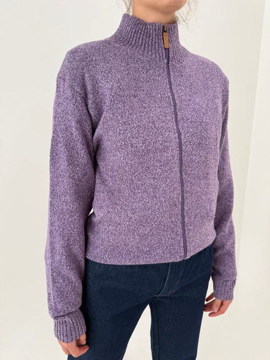 Jacheta / cardigan full zip din triocot plin 70% lana extrafina melanj cu influențe casual