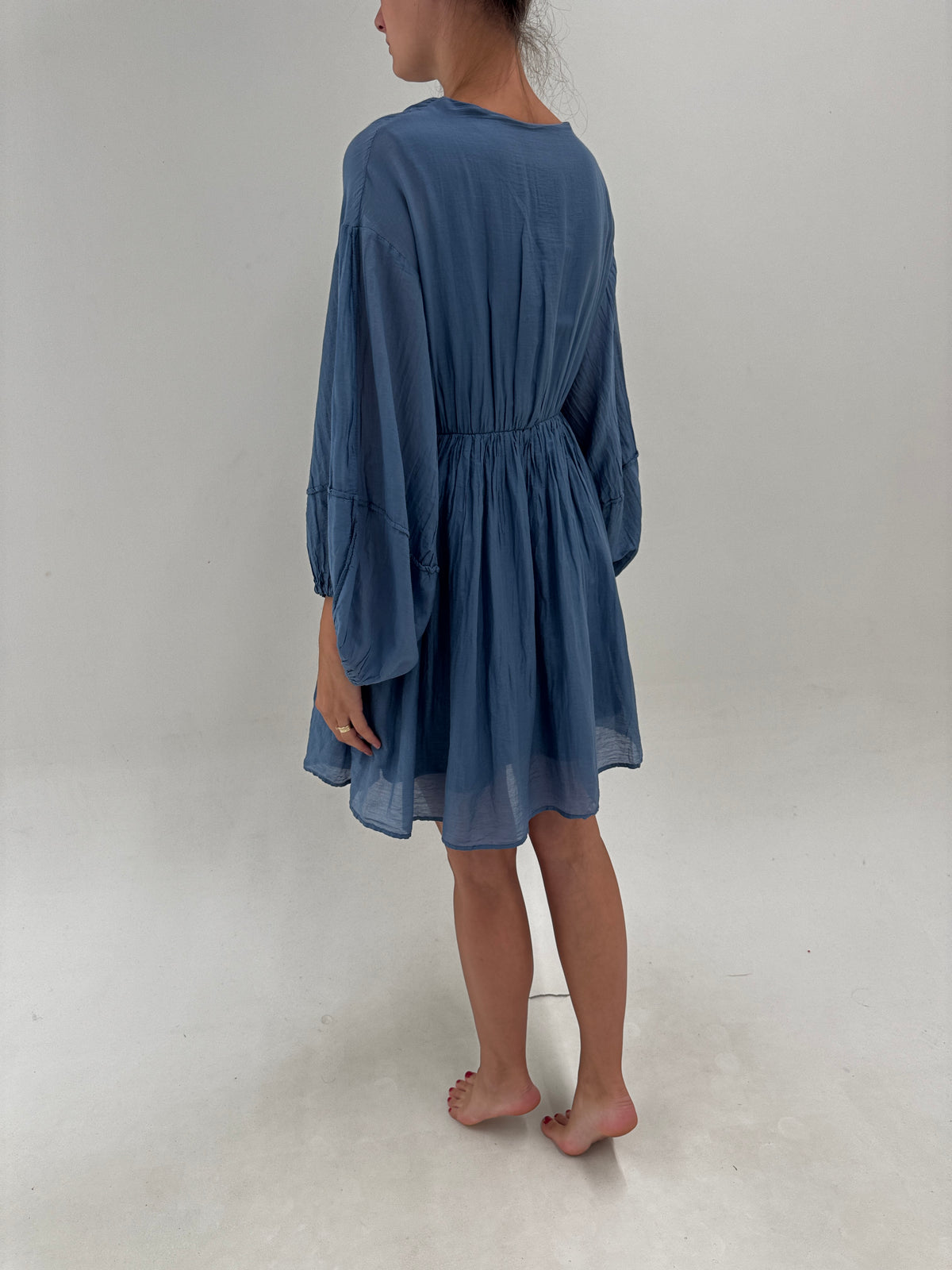 Rochie în stil boho din mătase naturală pe bază de bumbac jeans blue