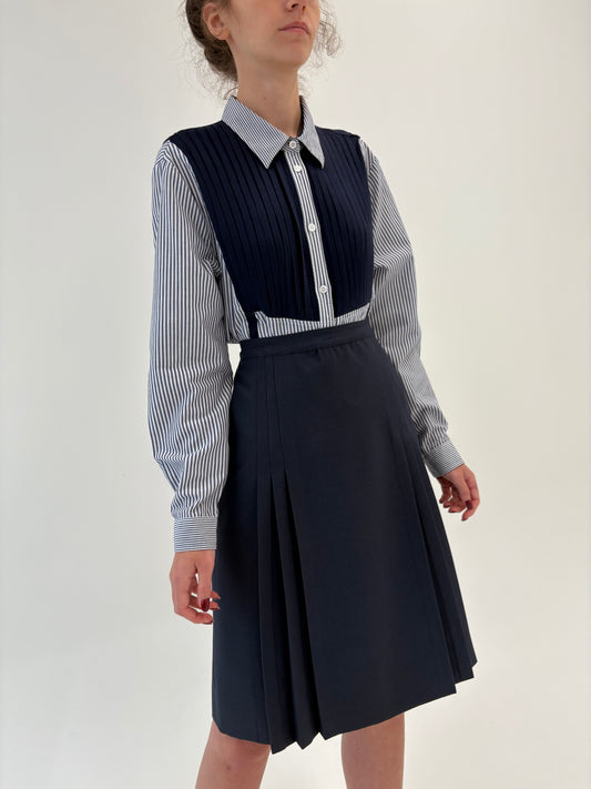 Fustă vintage plisată Navy blue din lana extrafina