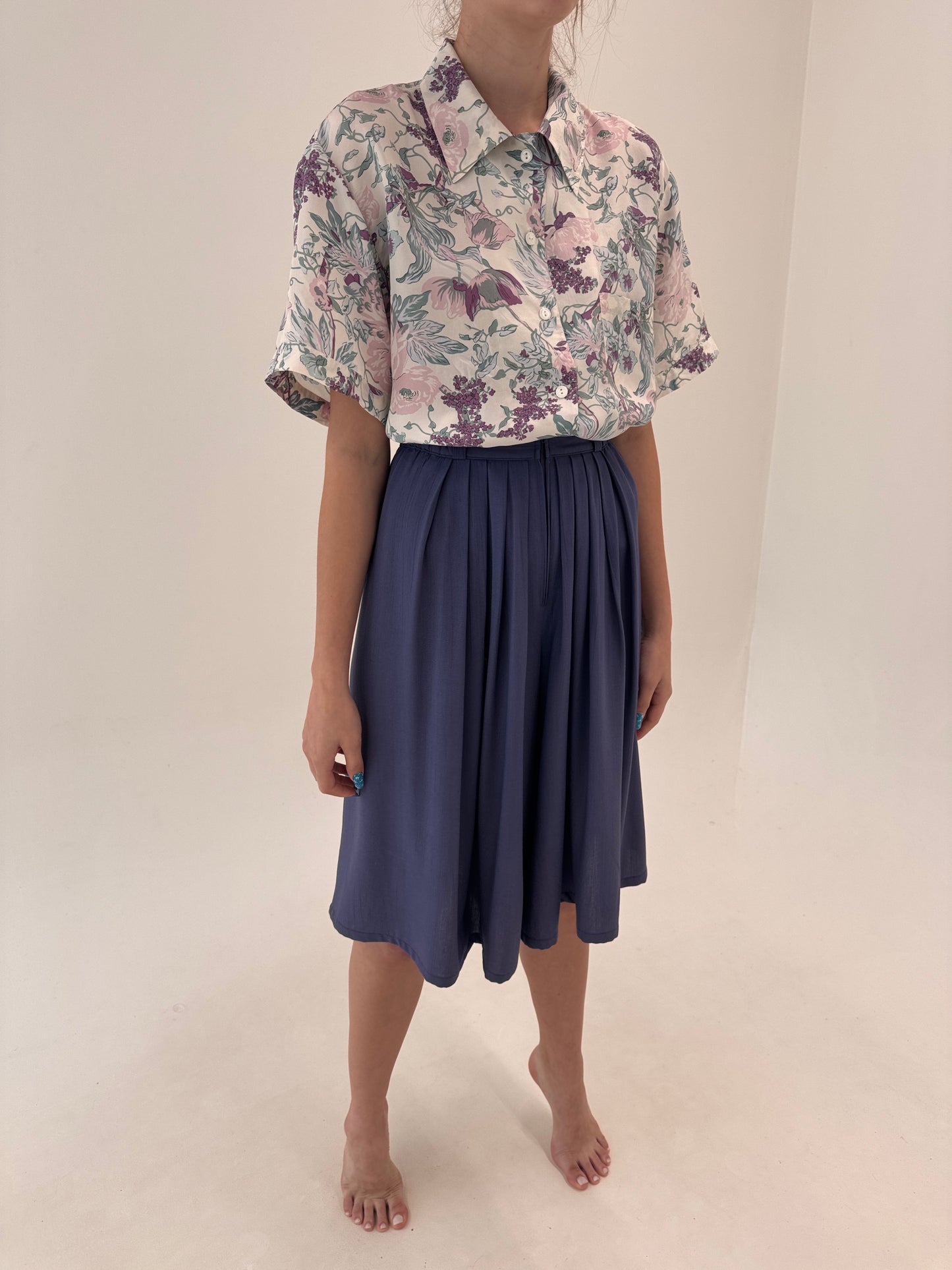 Fustă pantaloni lavender blue cu talie ultra înaltă marcată elastică