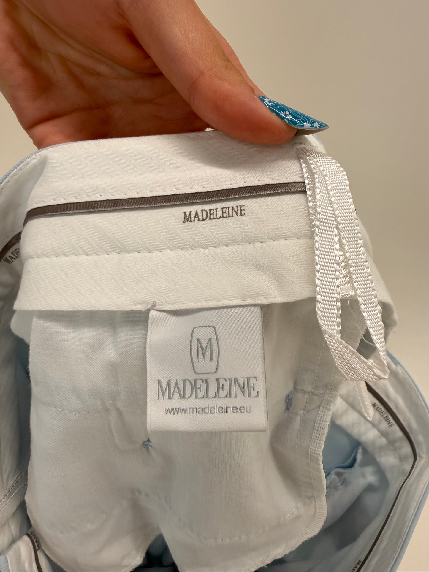 Pantaloni tall premium Madeleine baby blue din canvas ultra confort de bumbac