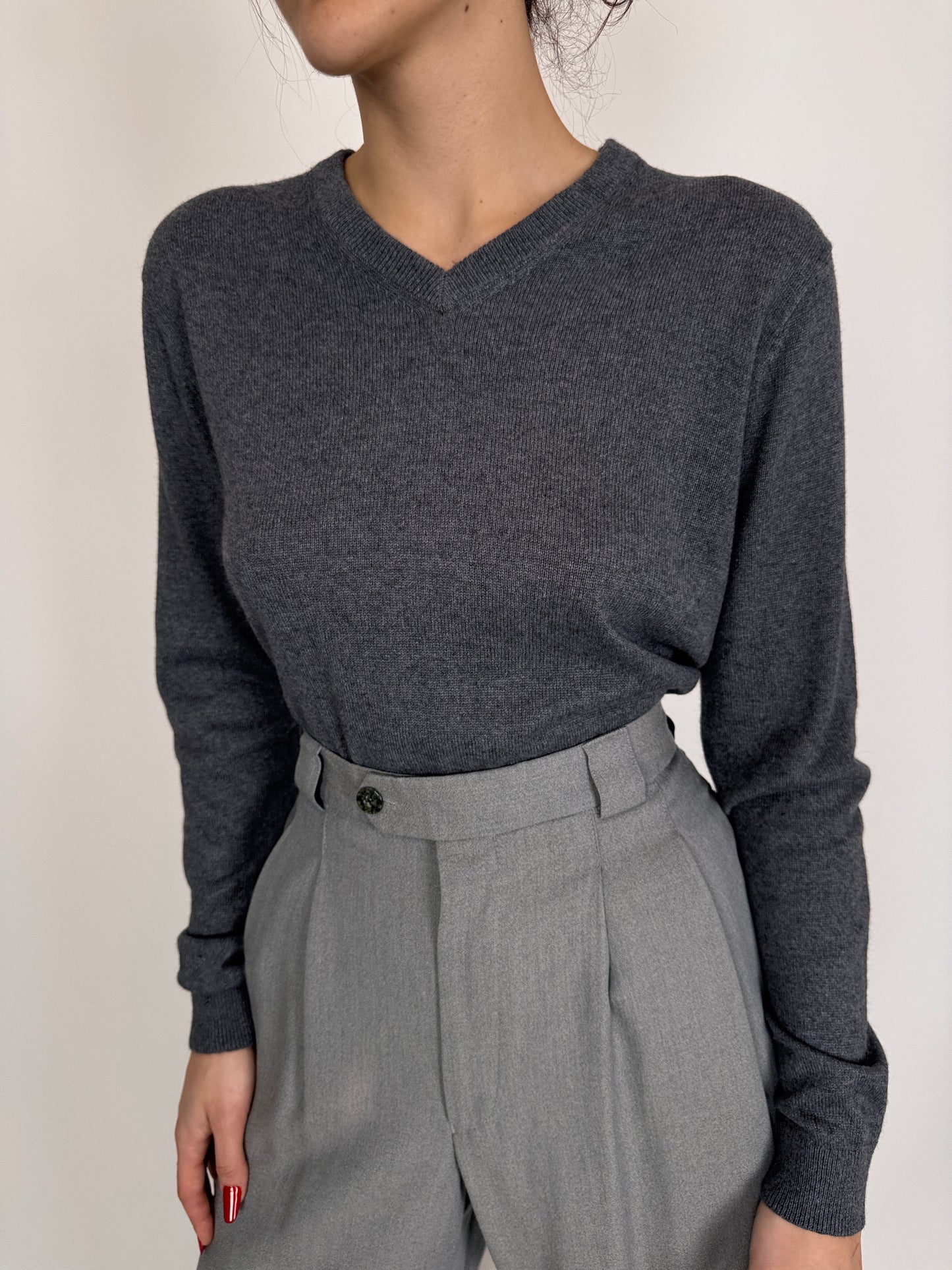 Pulover subțire din mătase naturală și cașmir charcoal gray