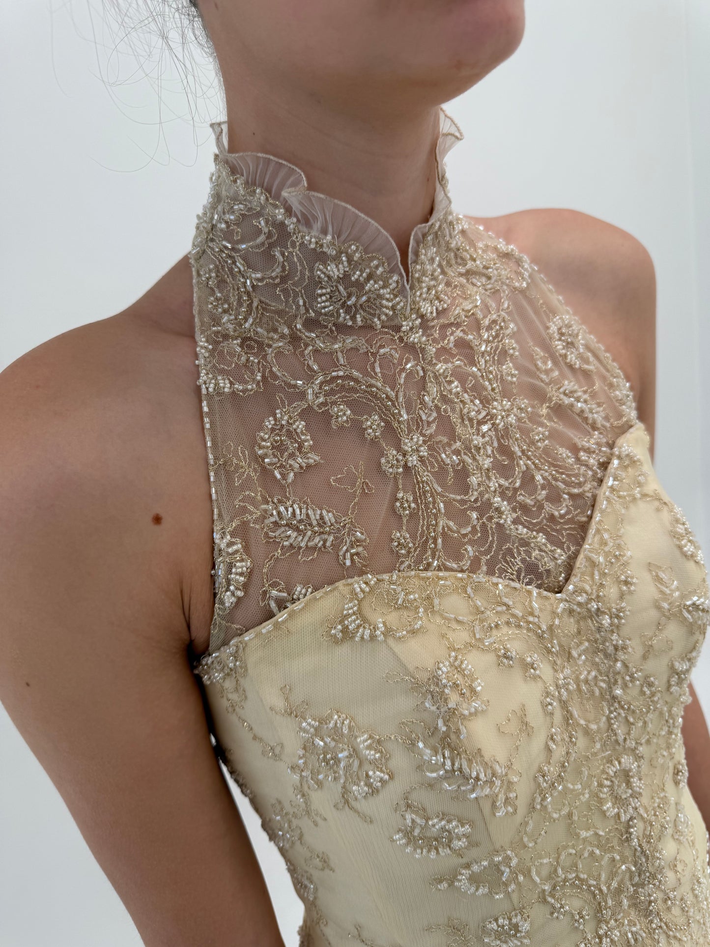 Corset couture din mătase naturală cu aplicații manauale excepționale nude