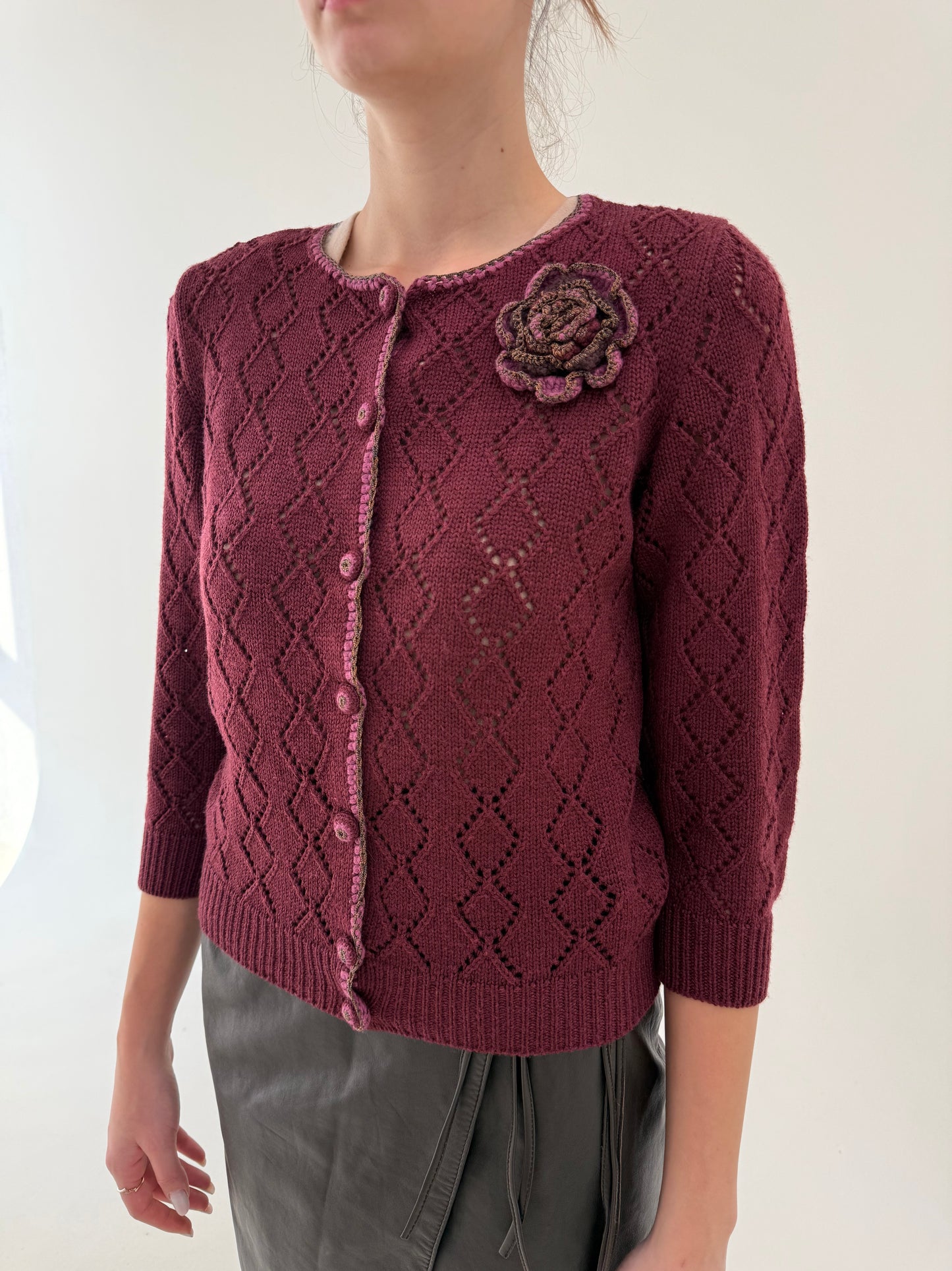 Cardigan luxury Luisa Spagnoli tip macrame cu mânecă 3/4