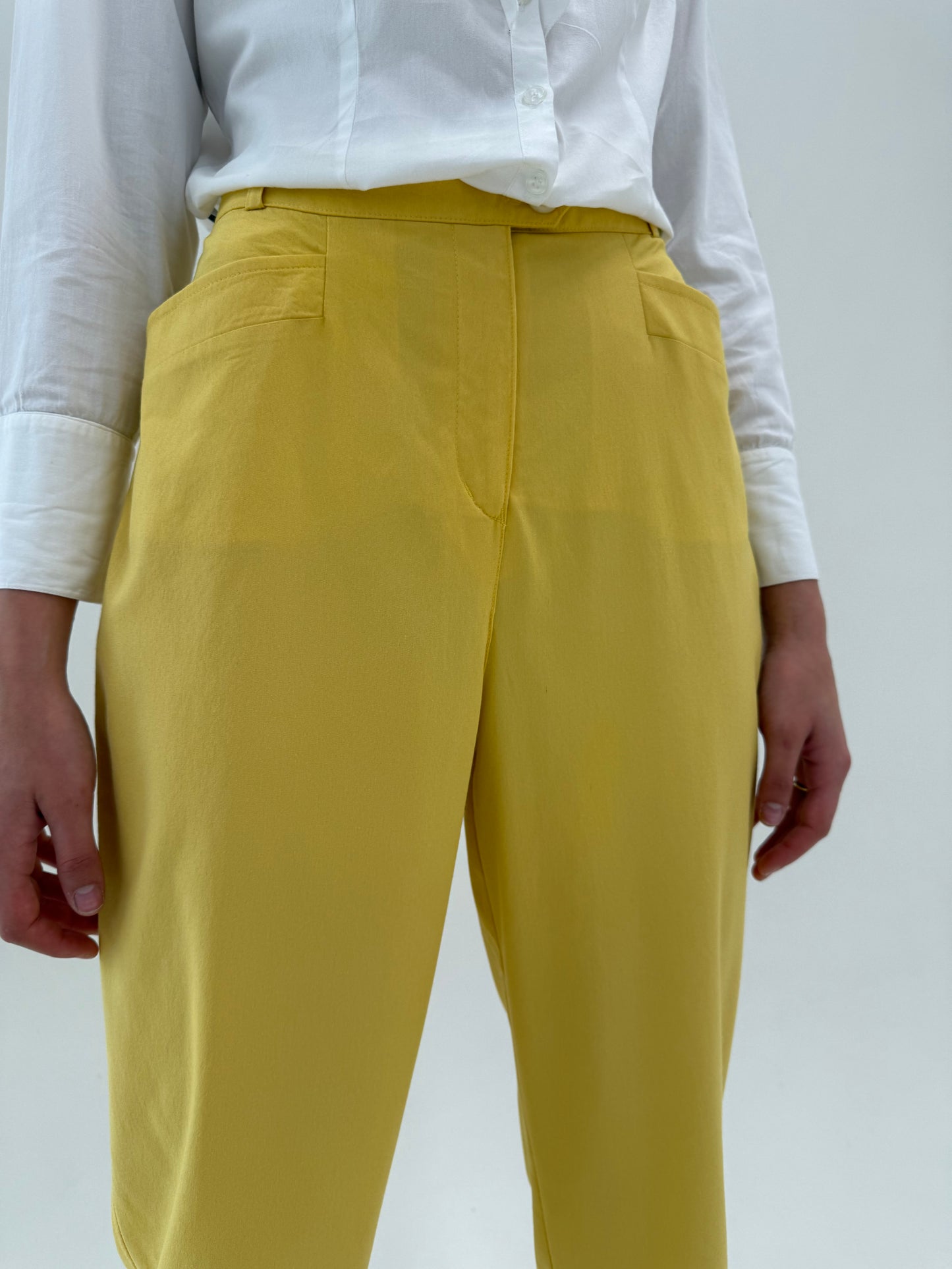 Pantaloni vintage de vară butter white din vâscoză cu elastan ultra confort