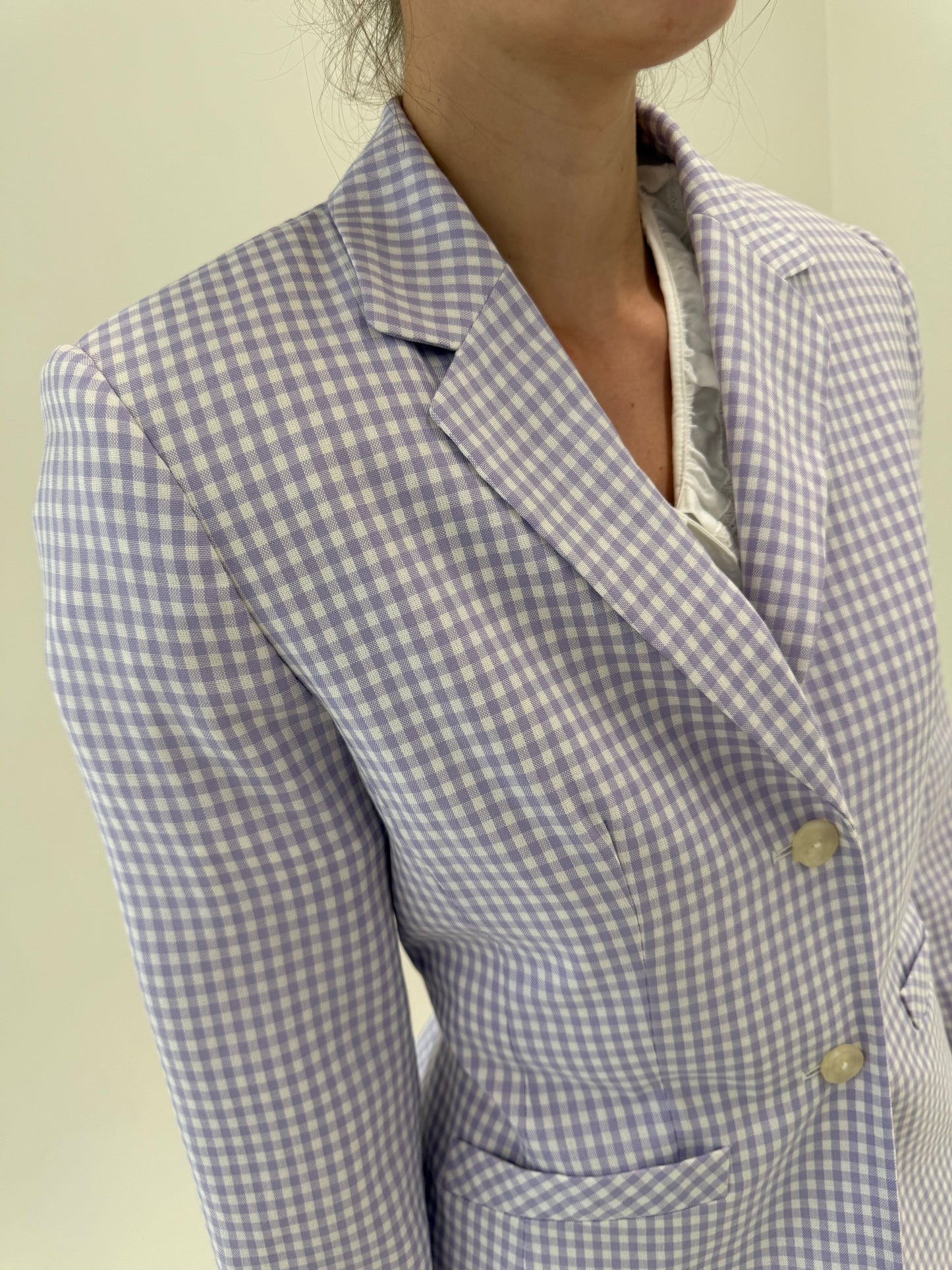 Sacou gingham de vară lavandă din pânză moale