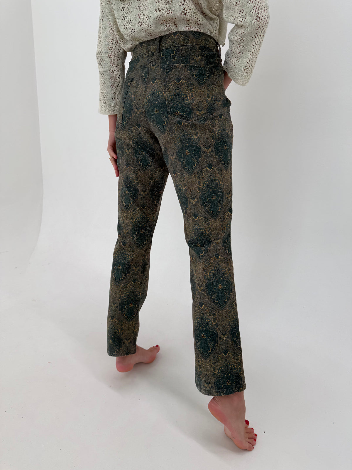 Pantaloni din catifea cu print paisley superb ultra confort modelatori