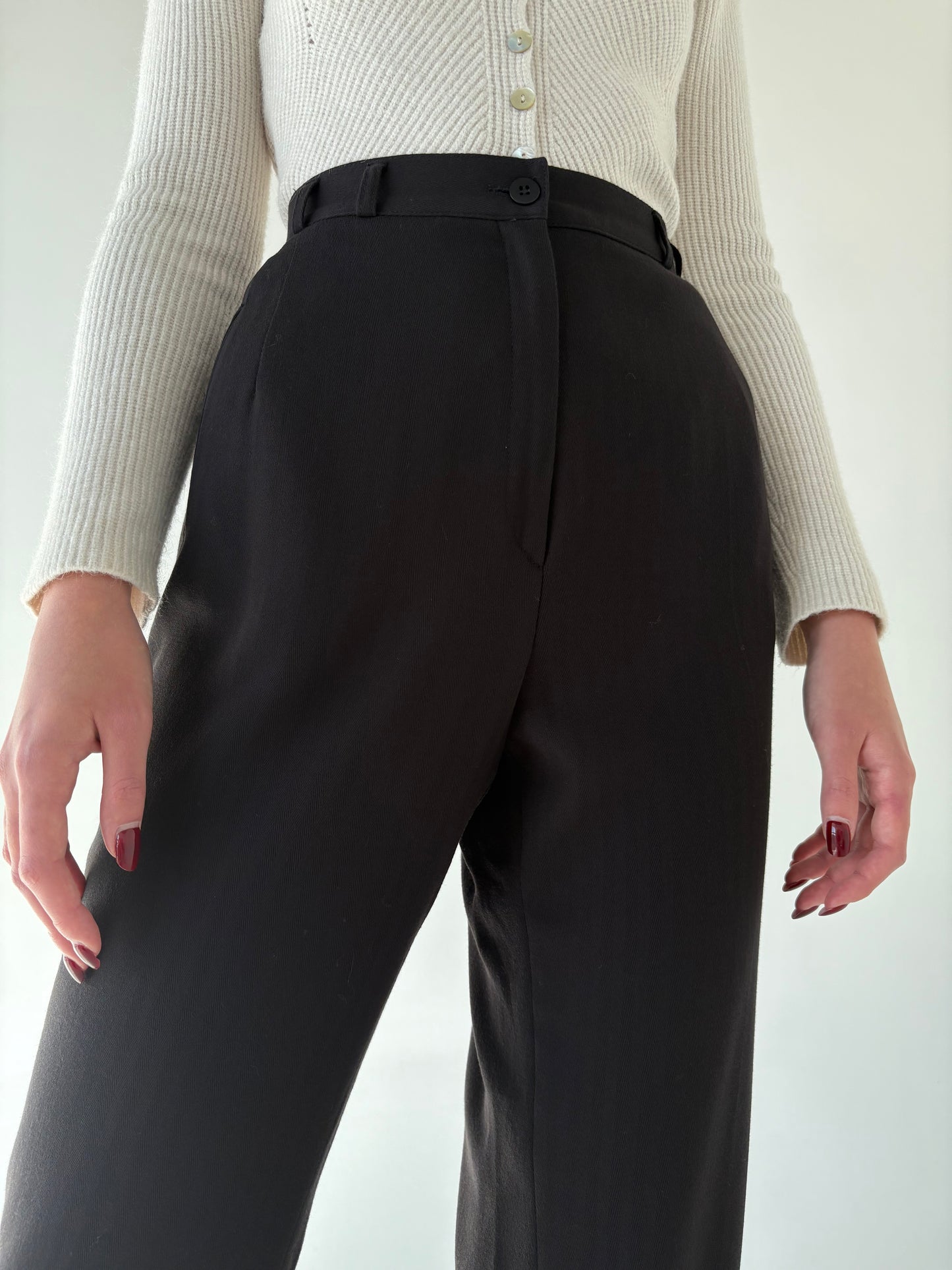 Pantaloni dark chocolate brown țigaretă din lana extrafina